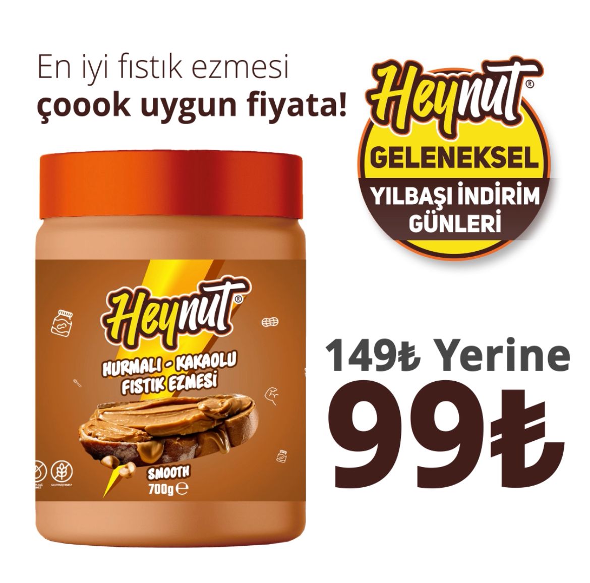 1 Kilo %100 Fıstık Ezmesi Sade Smooth