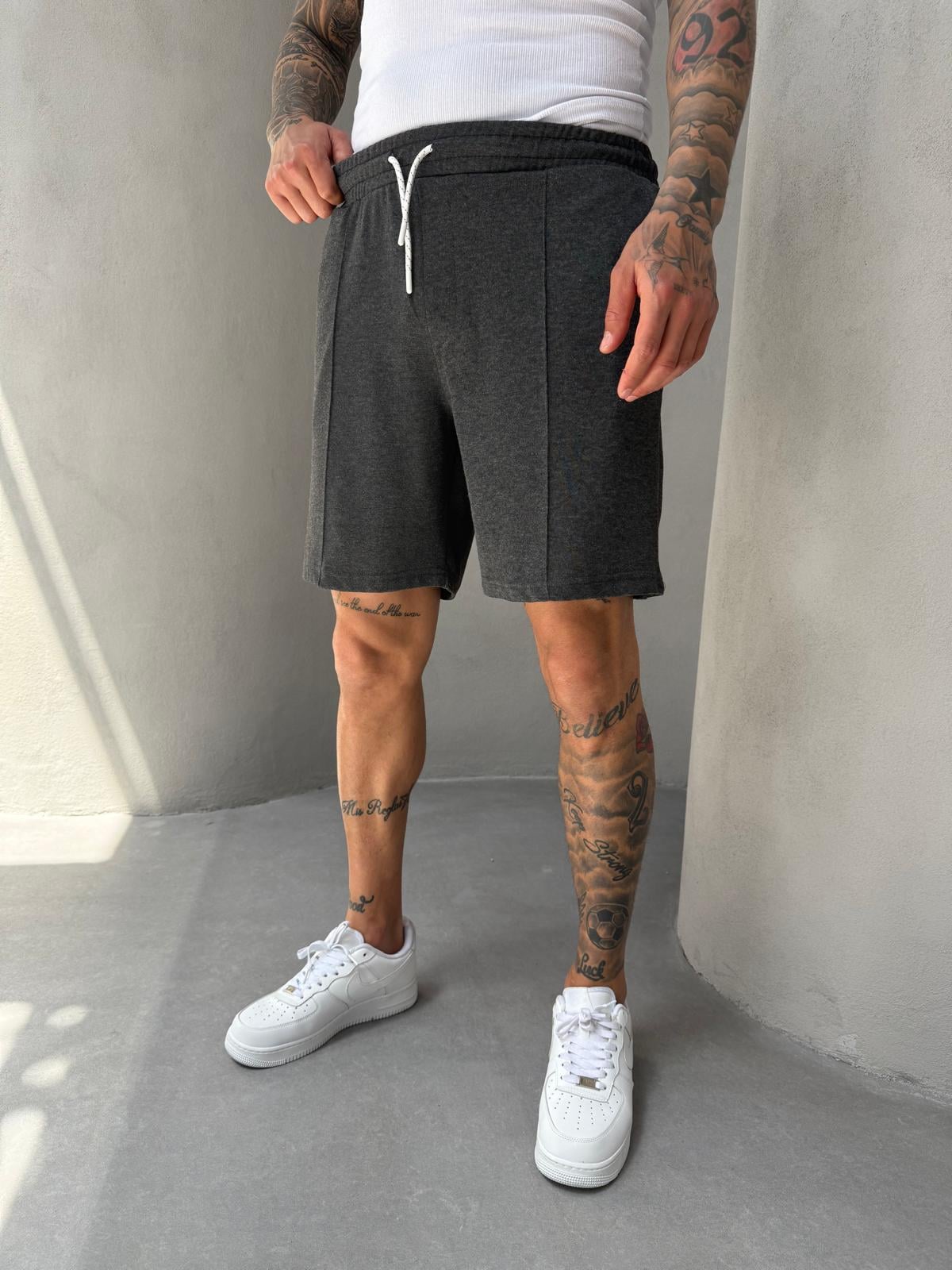 Antrasit Jakarlı Kumaş Şeritli Şort