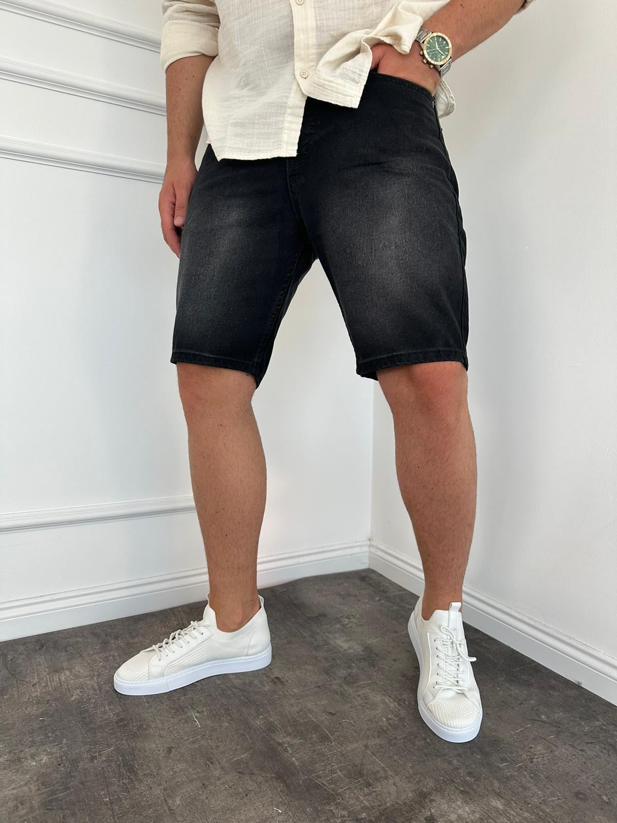 Antrasit Yıkamalı Kot Şort