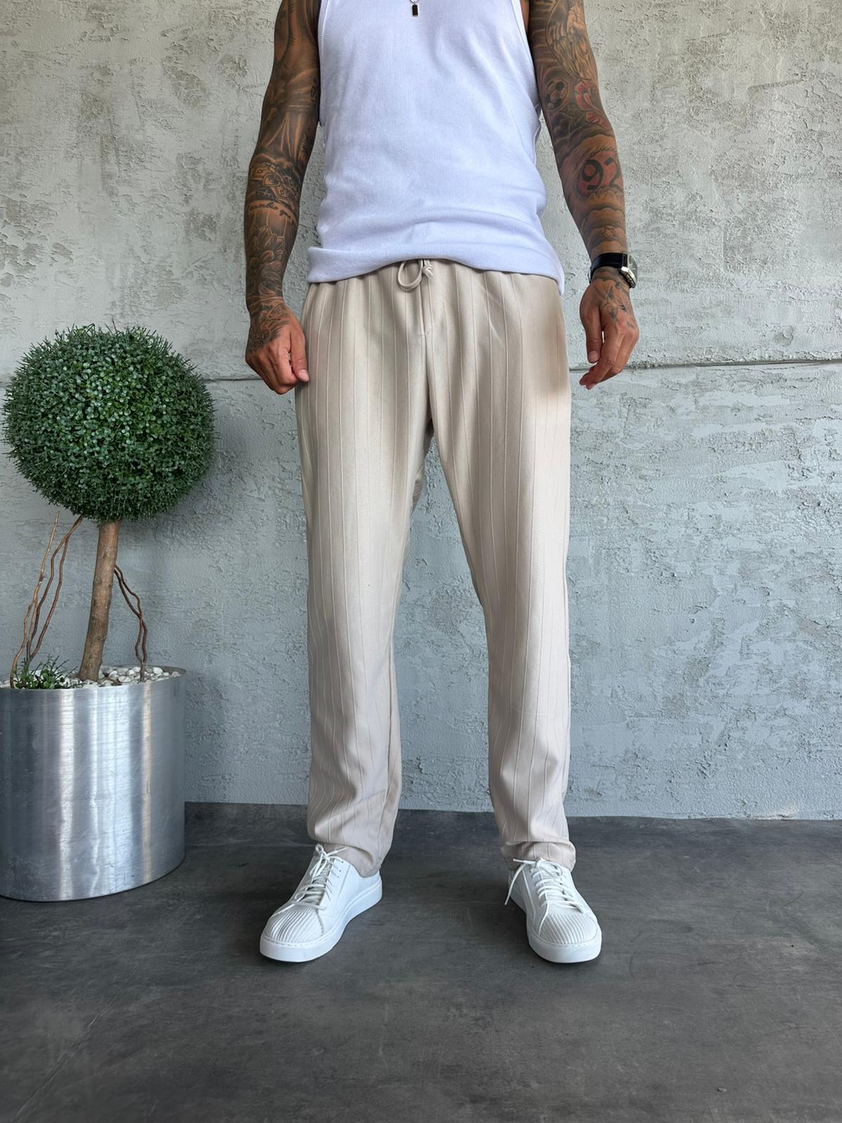 Bej Çizgili Eşofman