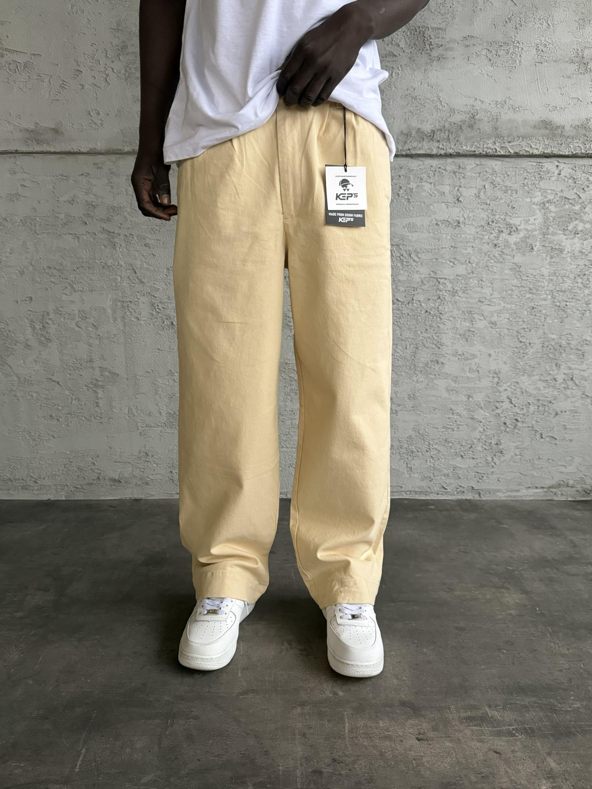 Bej Gabardin Relax Fit Pantolon