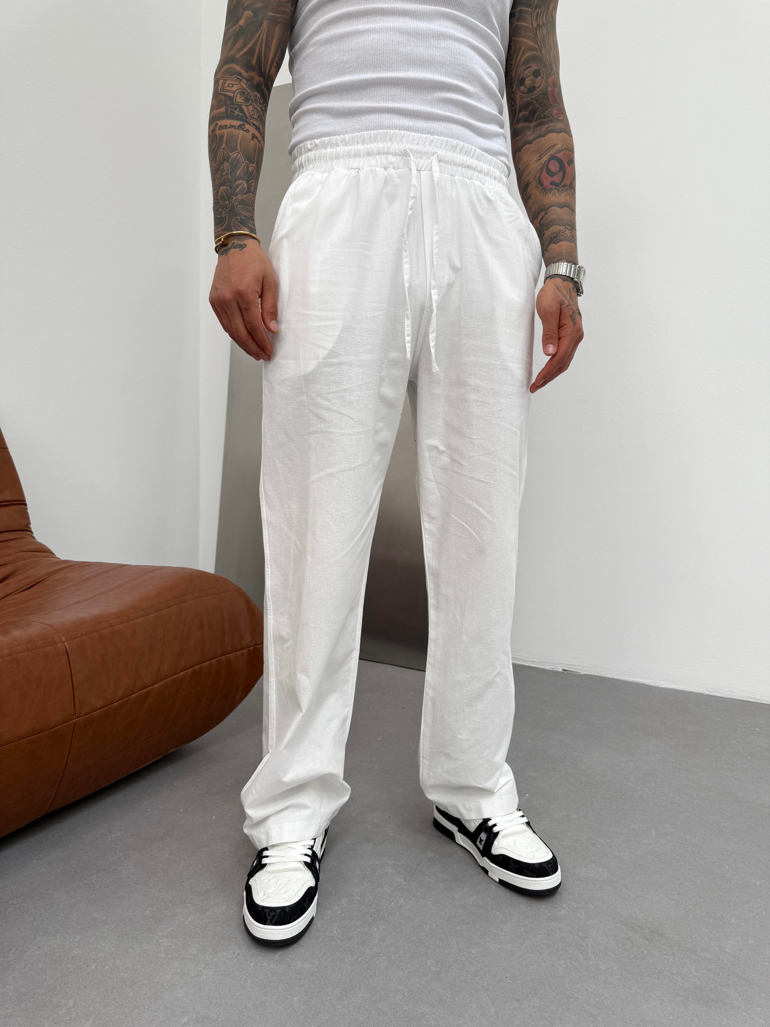 Beyaz Keten Baggy Pantolon