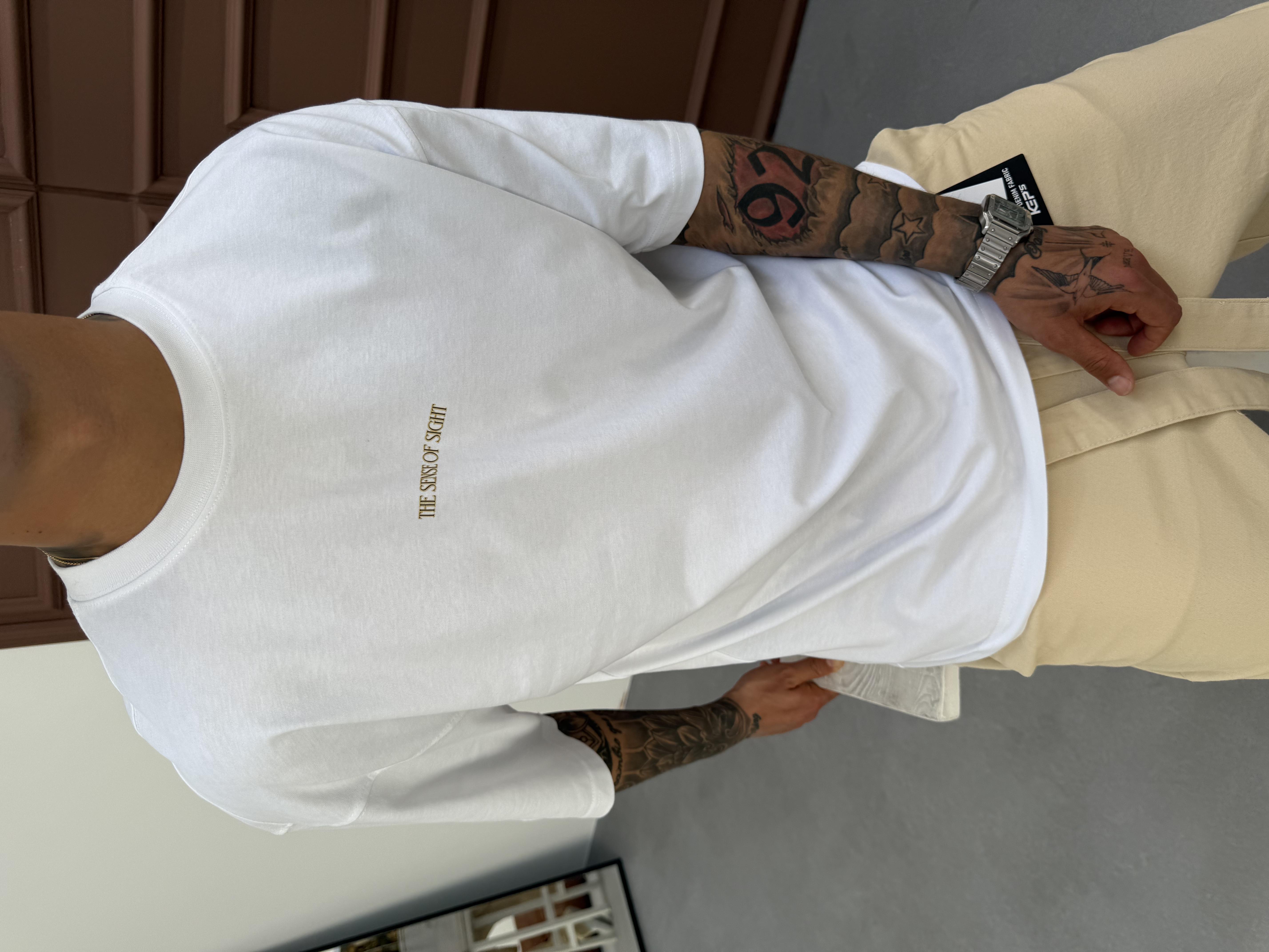 Beyaz Oversize Baskılı T-Shirt