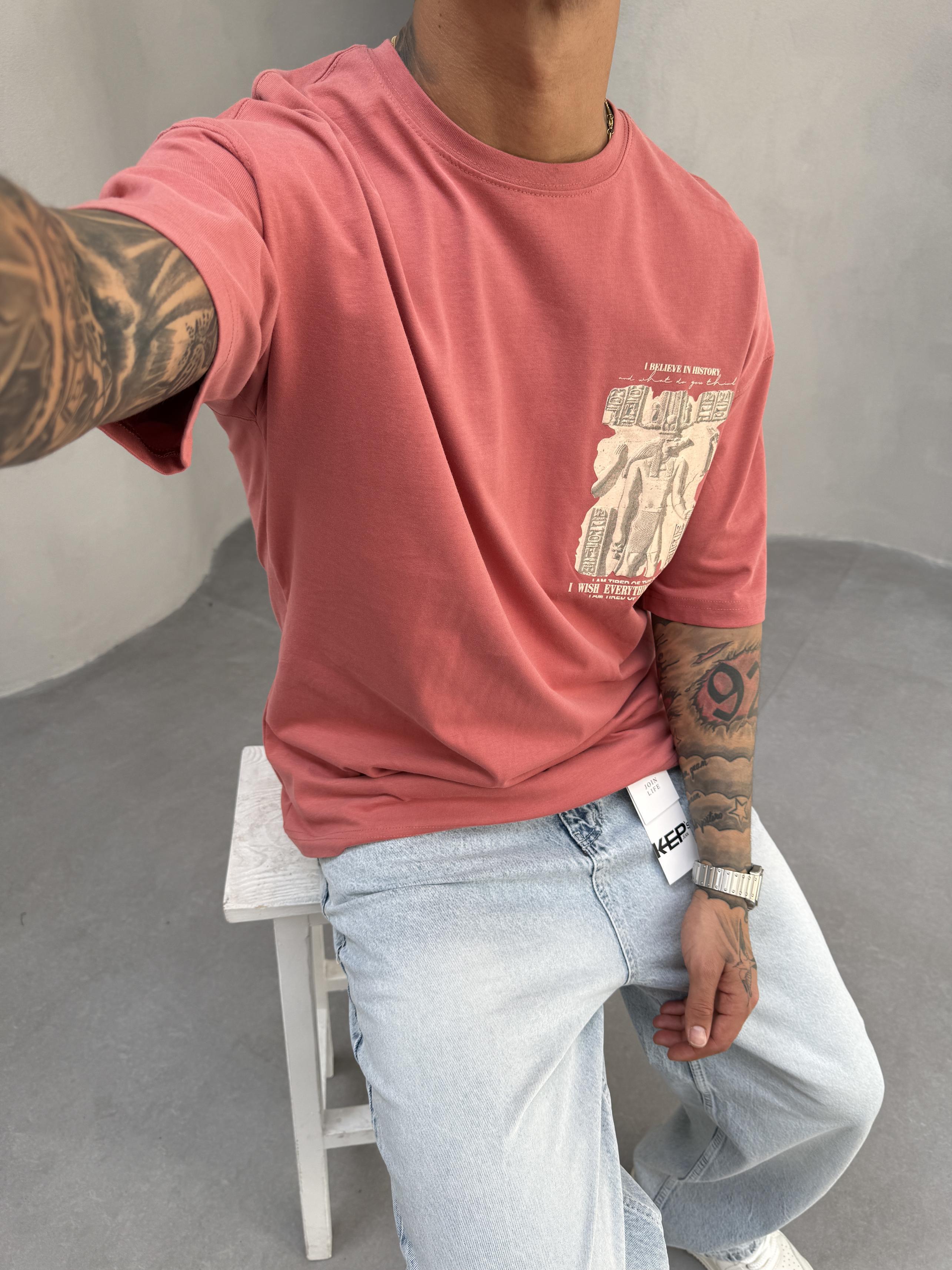 Bordo Oversize Baskılı T-Shirt