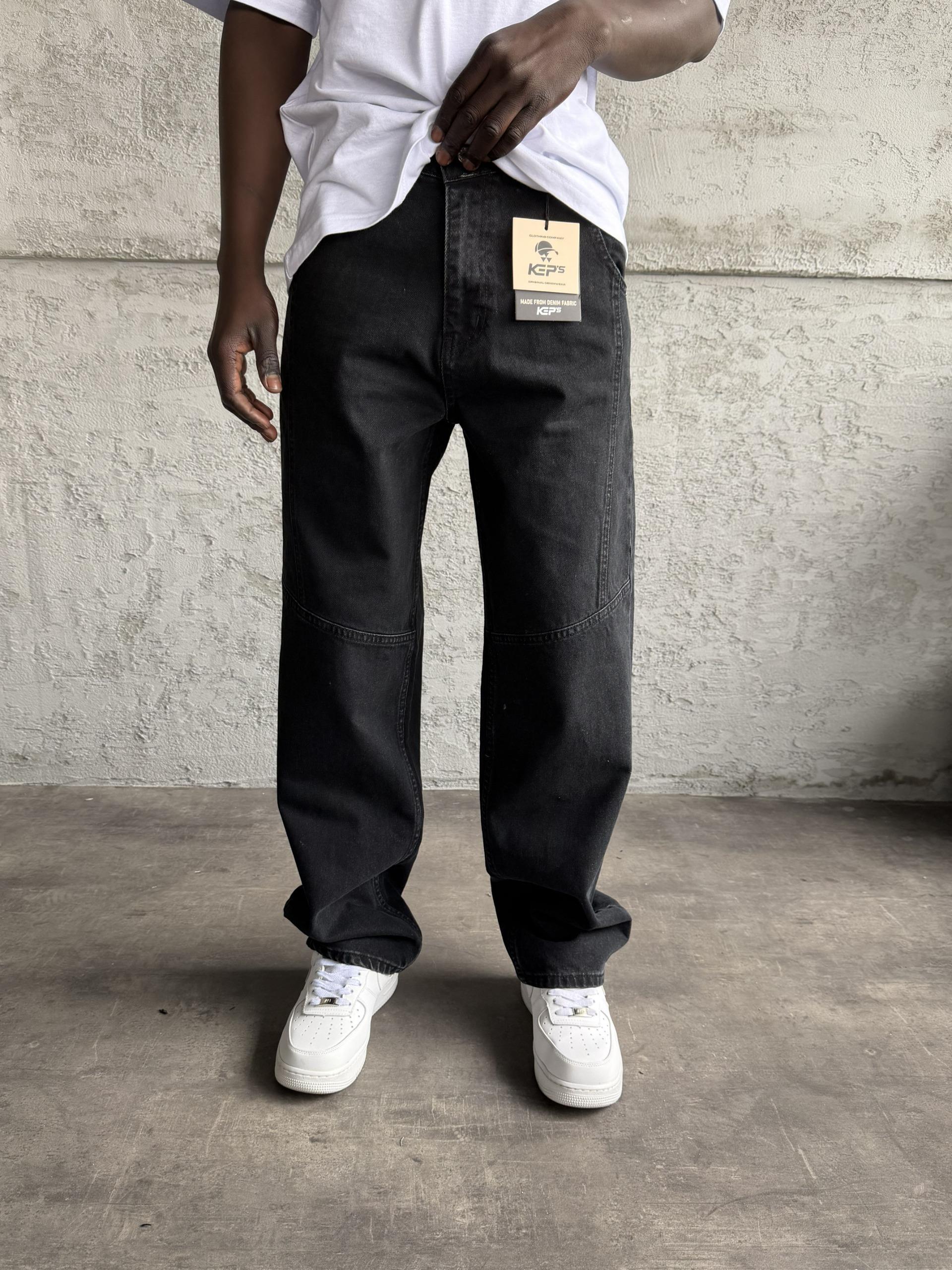 Dikiş Detaylı Füme Relax Baggy Jean