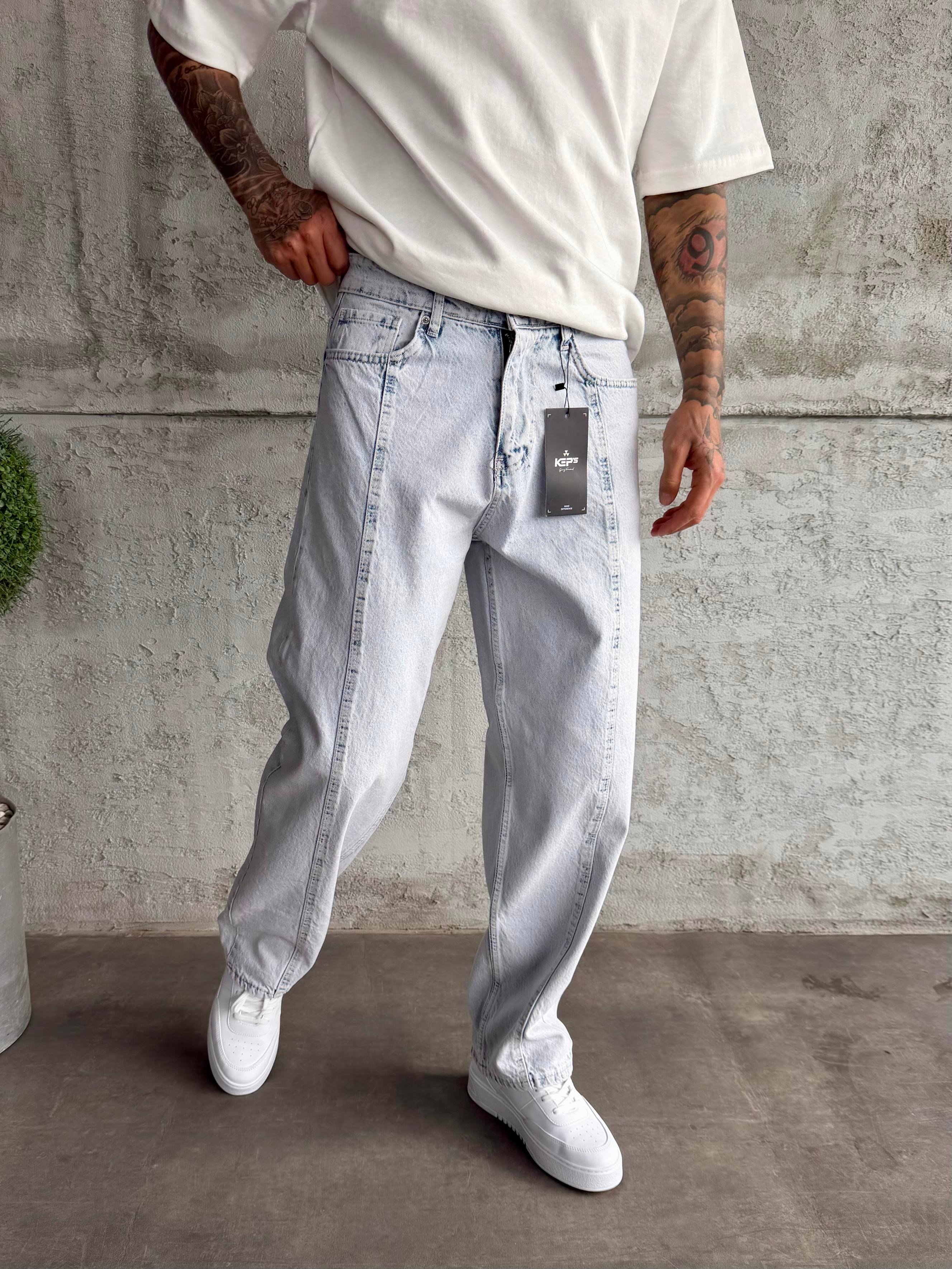 Dikiş Detaylı Kar Yıkama Relax Baggy Jean