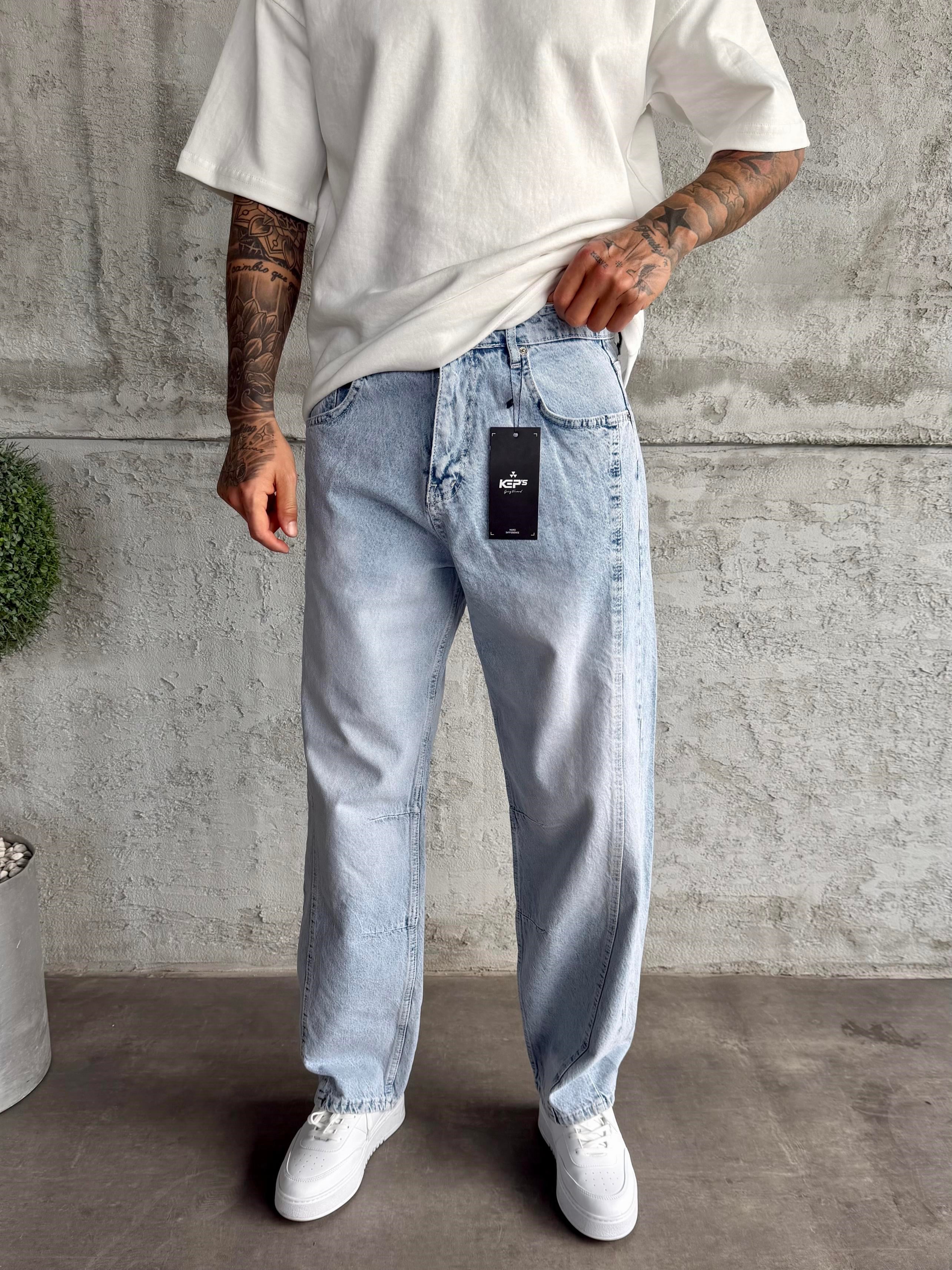 Dikiş Detaylı Kar Yıkama Relax Baggy Jean