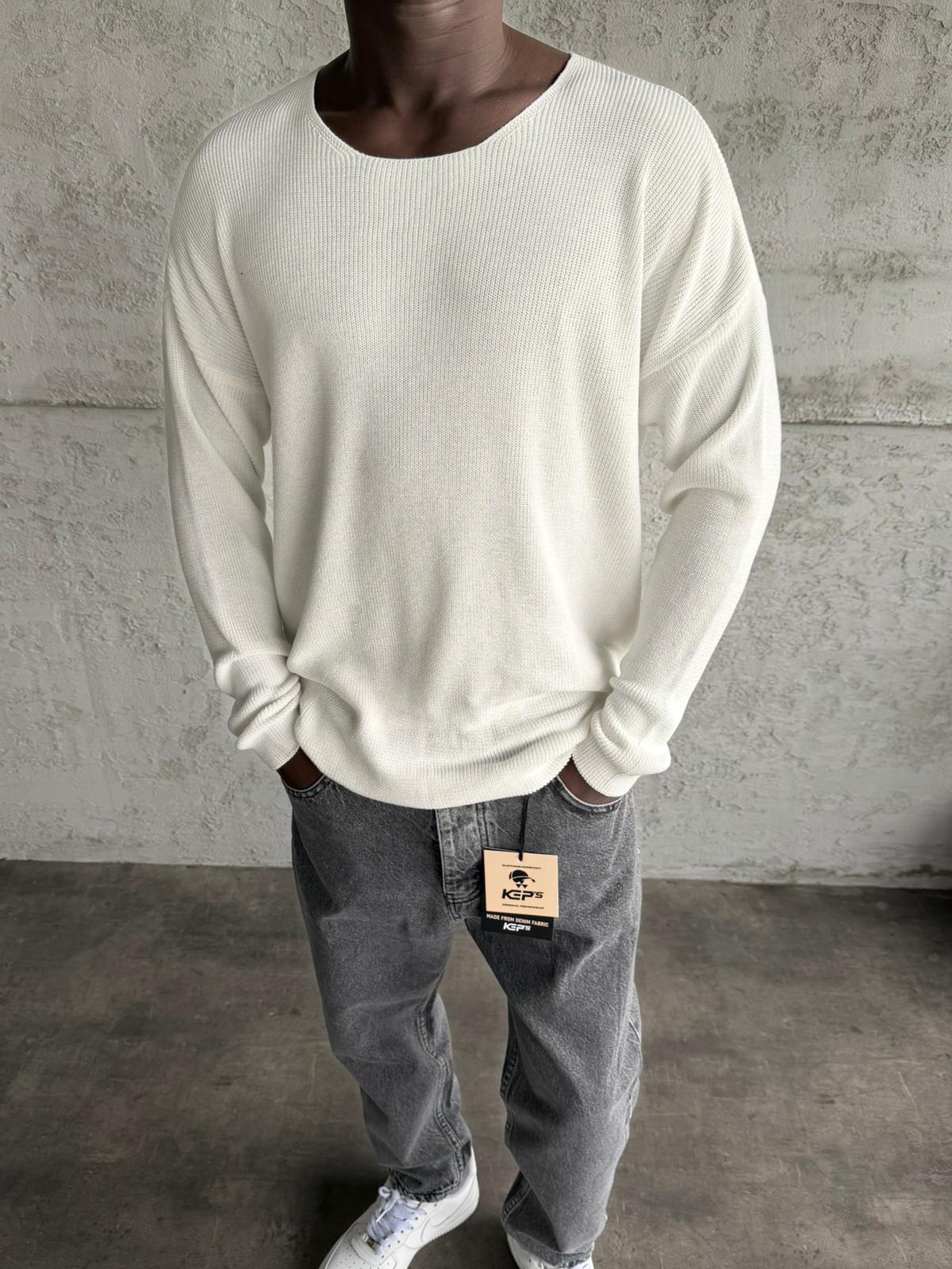 Ekru Açık Yaka Oversize Triko