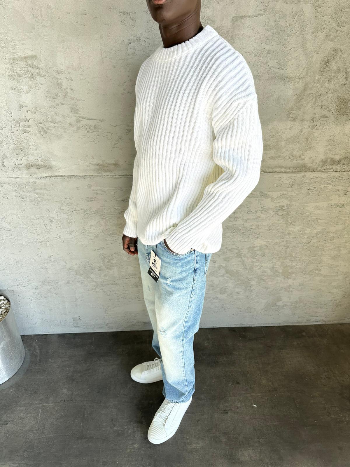 Ekru Bisiklet Yaka Örme Triko Kazak