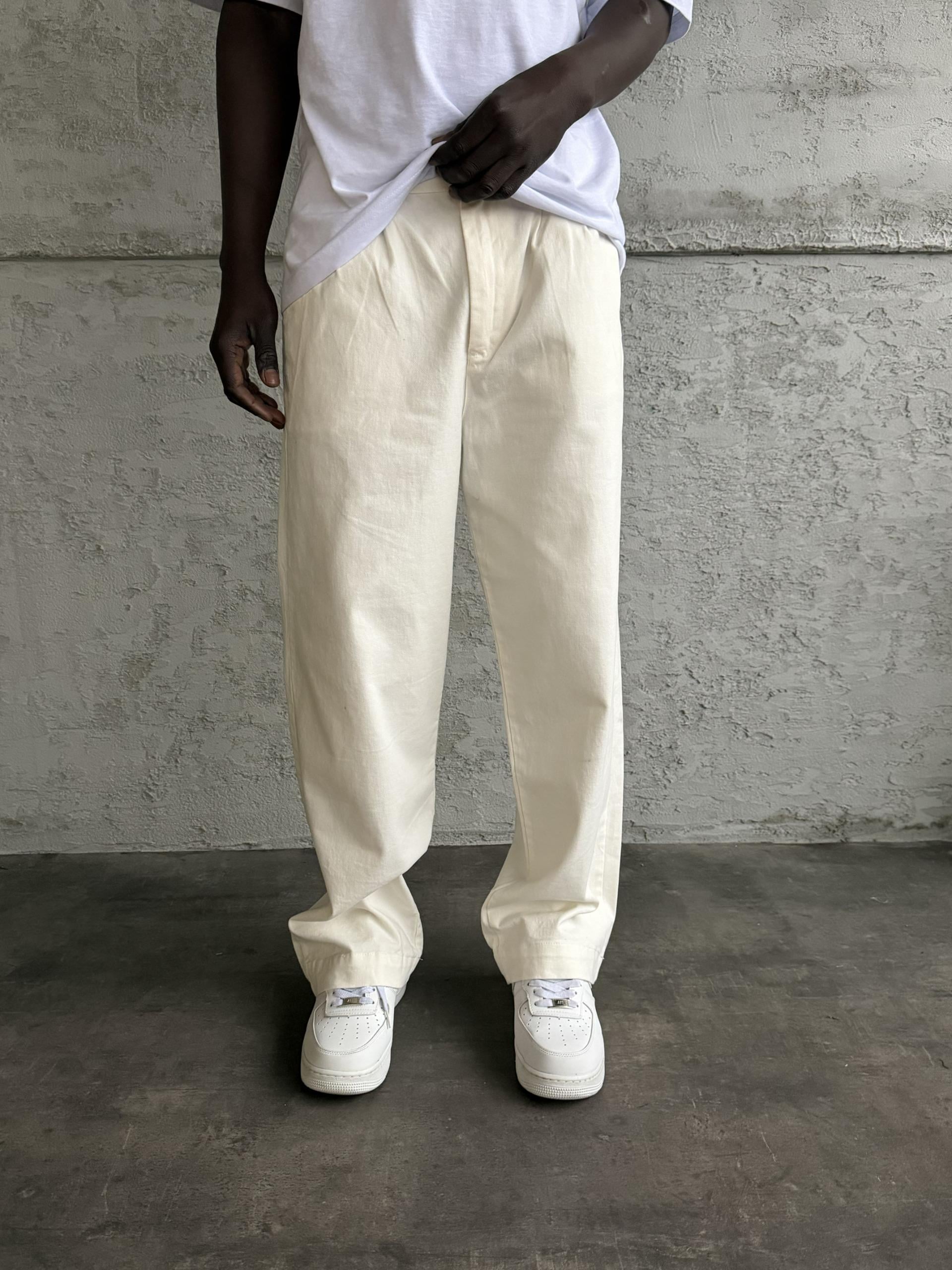 Ekru Gabardin Relax Fit Pantolon