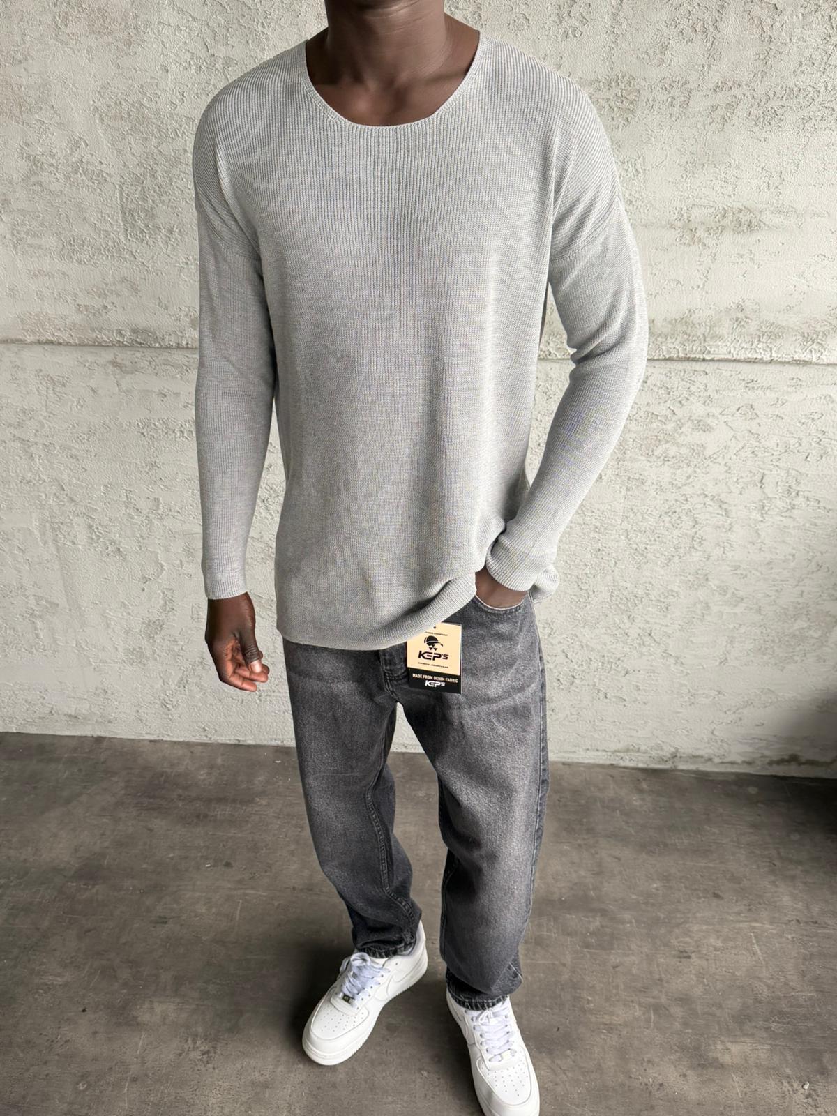 Gri Açık Yaka Oversize Triko