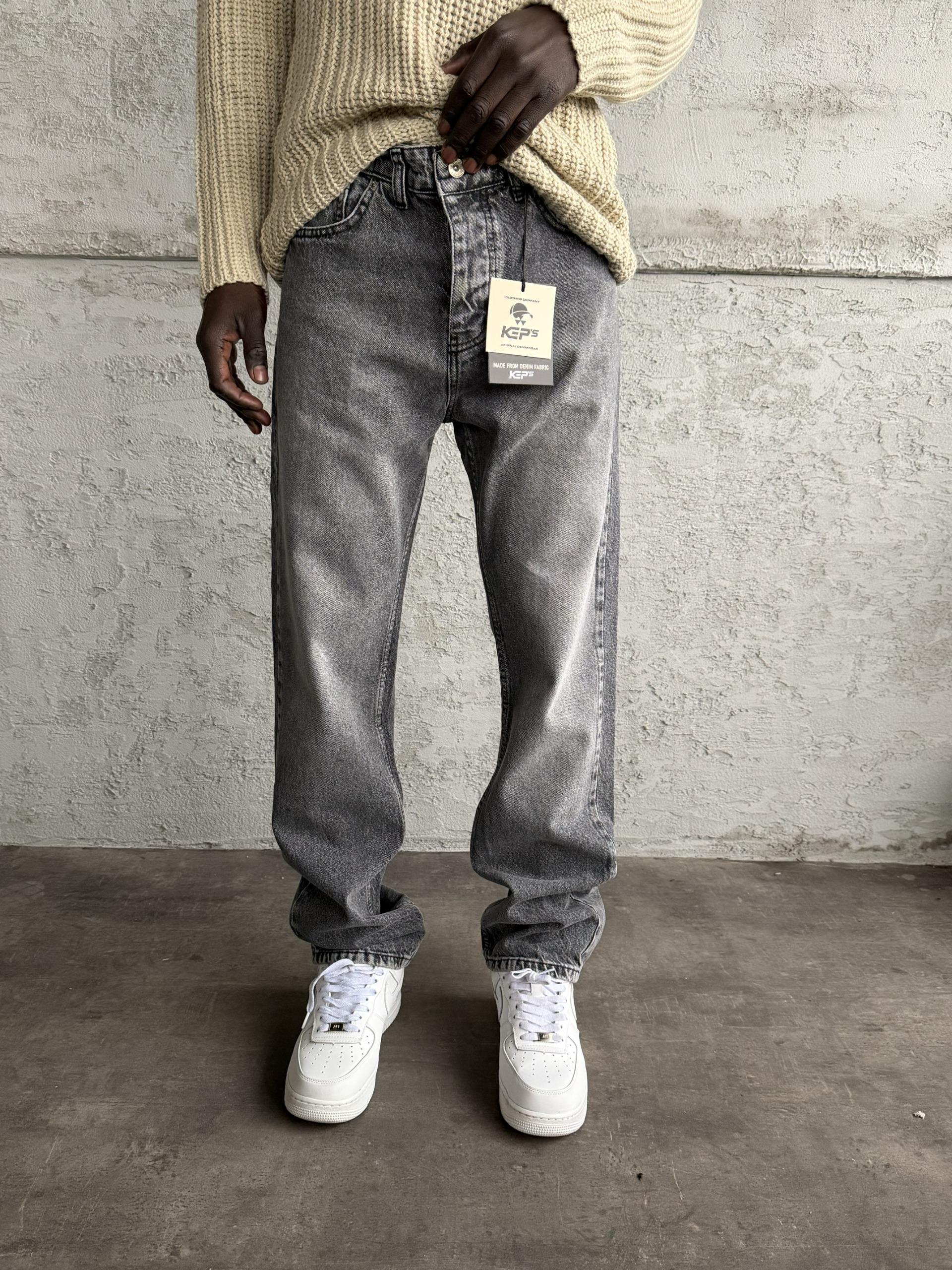Gri Taşlamalı Baggy Jean