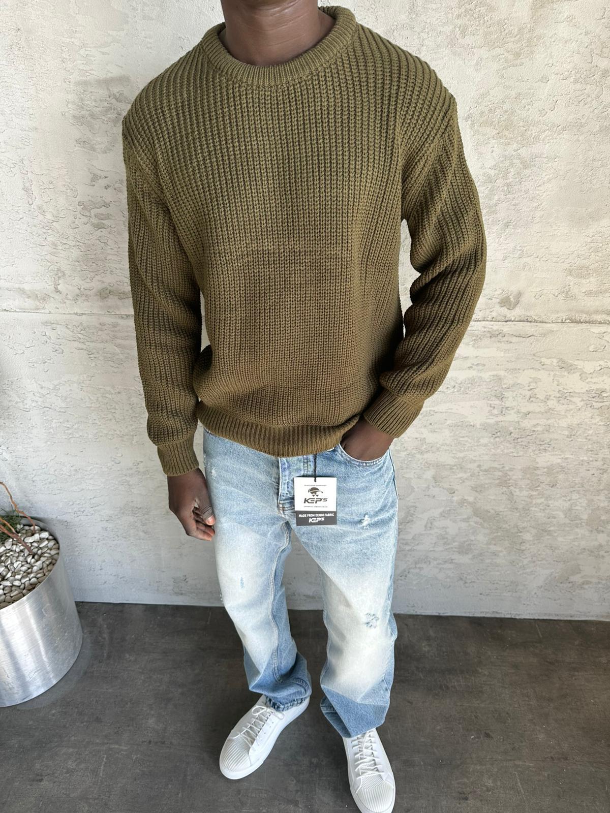 Haki Bisiklet Yaka Örme Triko Kazak