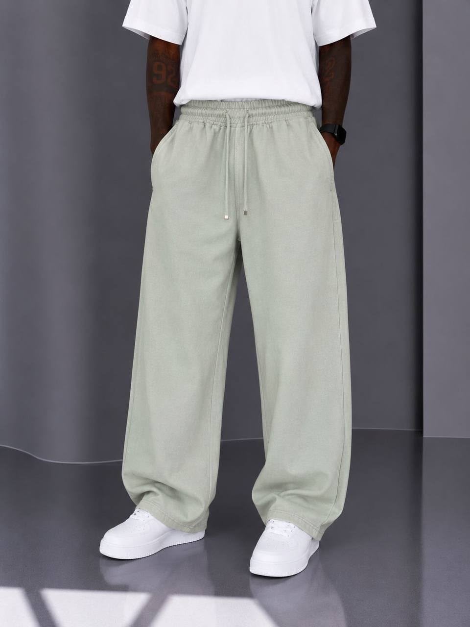 Haki Gabardin Kumaş Baggy Pantolon