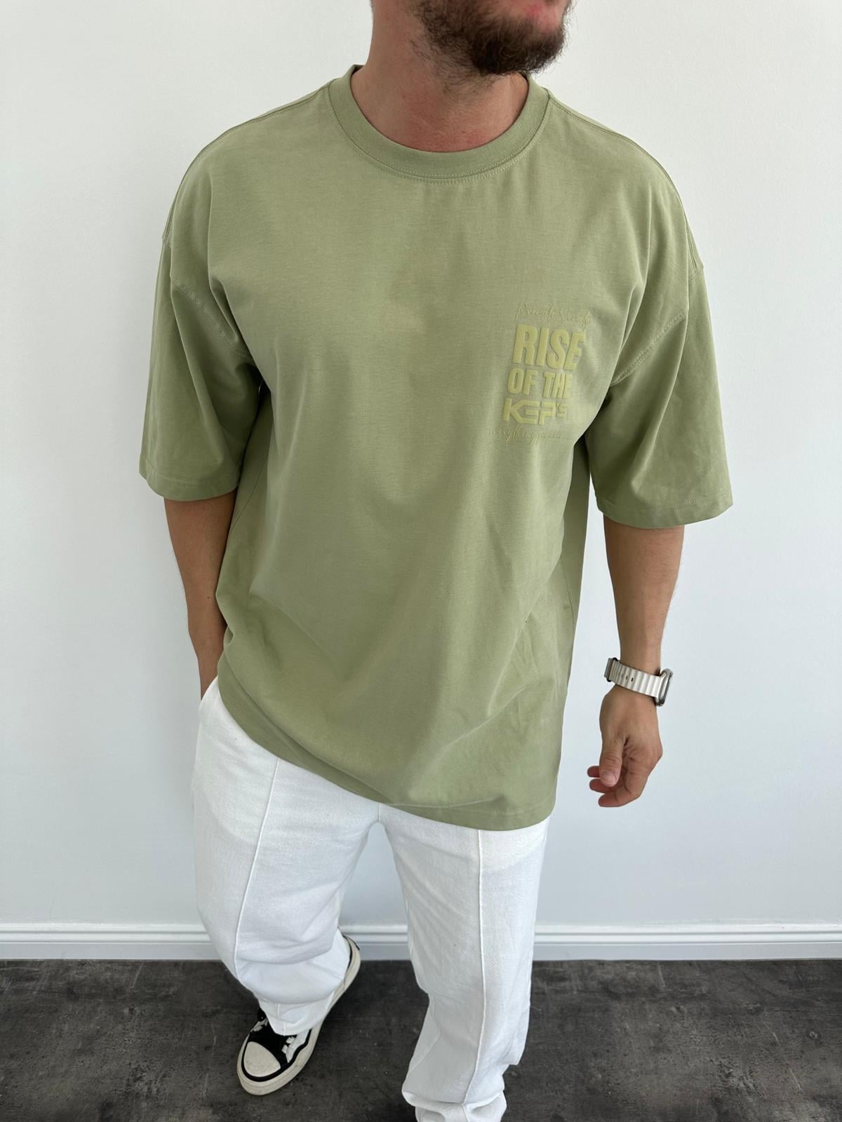 Haki Oversize Baskılı T-Shirt