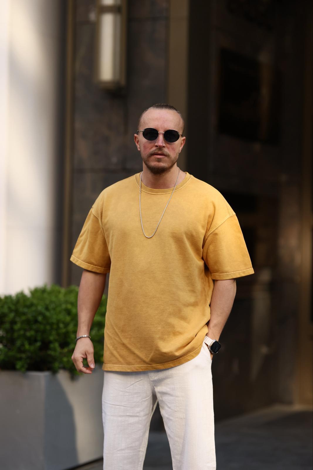 Hardal Yıkamalı Oversize T-Shirt
