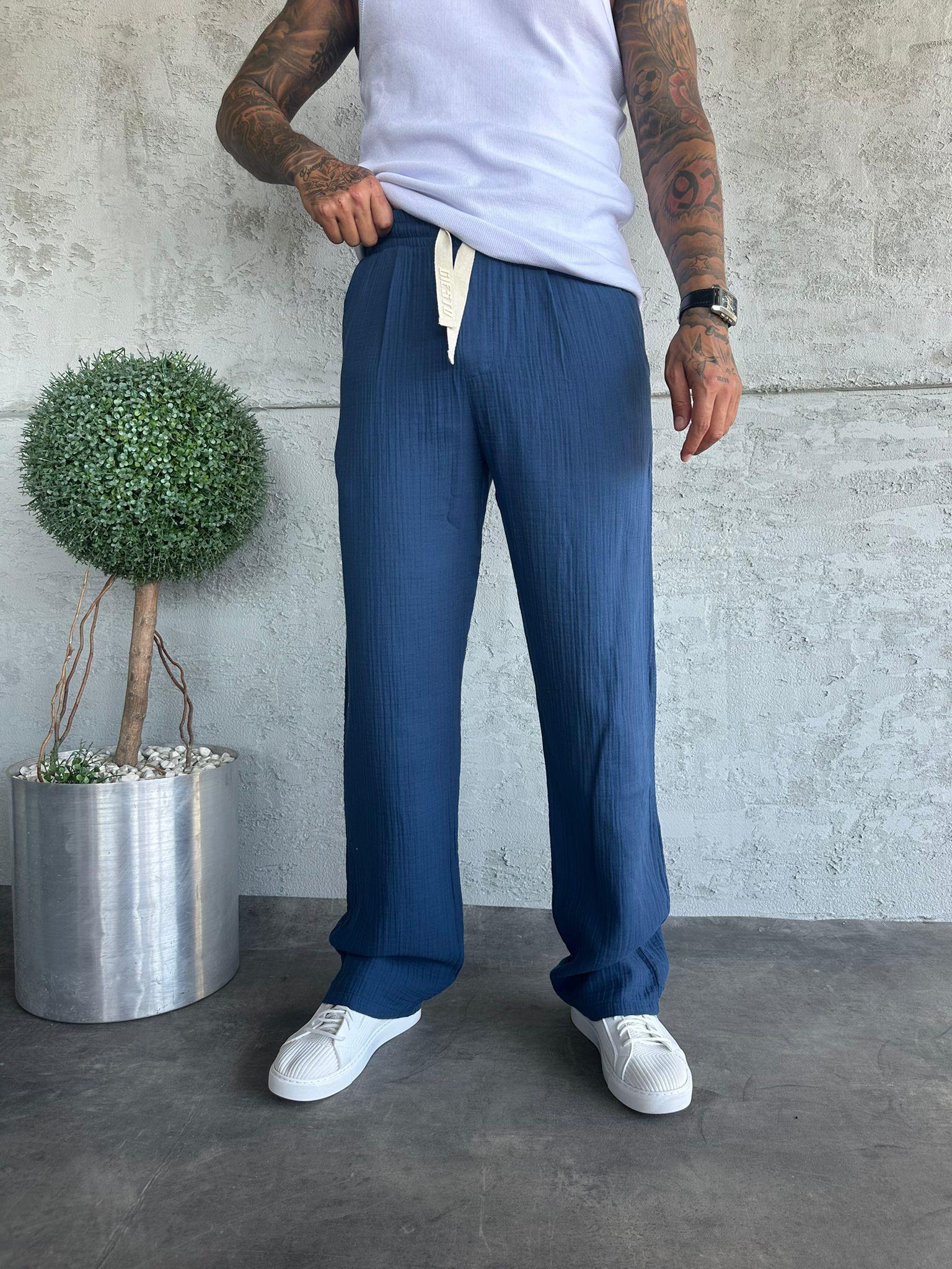 İndigo Müslin Kumaş Pantolon