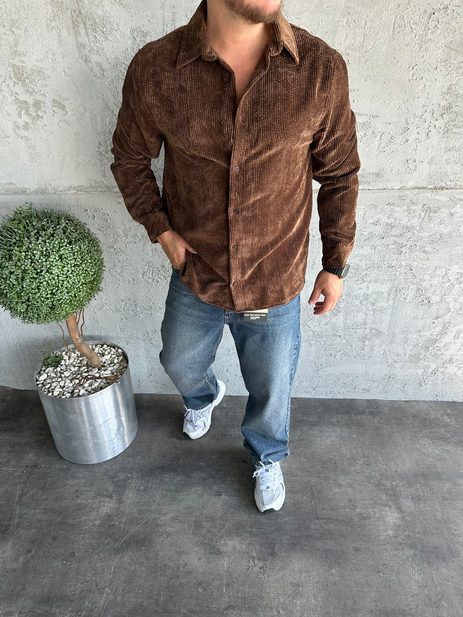 Kahve Kadife Gömlek