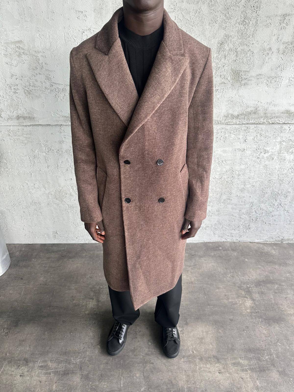 Kahve Oversize Kaşe Kaban