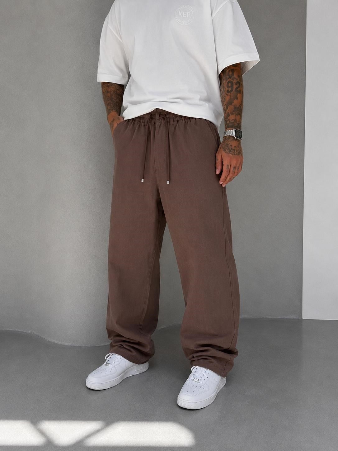 Kahverengi Modal Kumaş Relax Baggy Pantolon