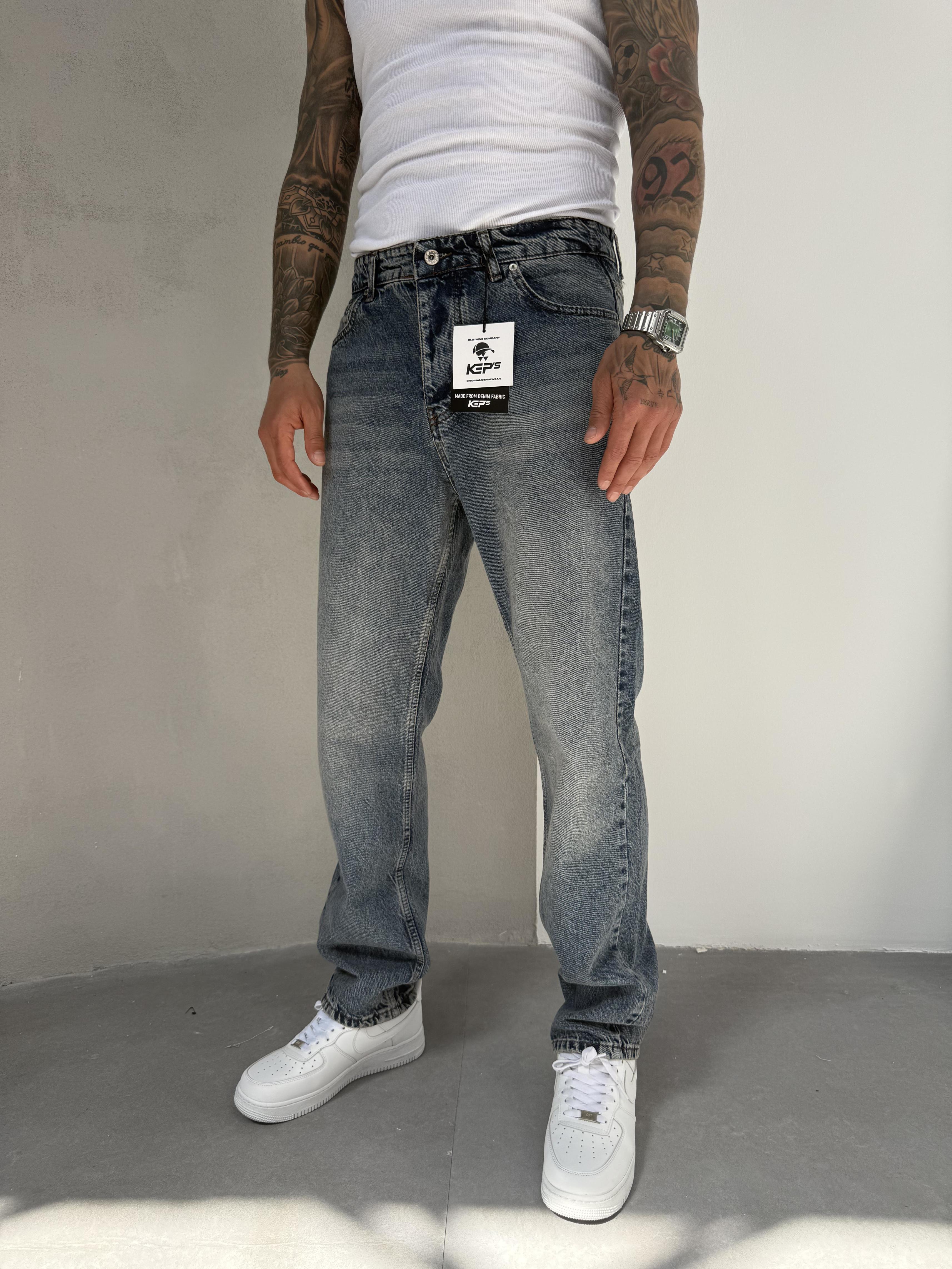 Koyu Mavi Yıkamalı Baggy Jean