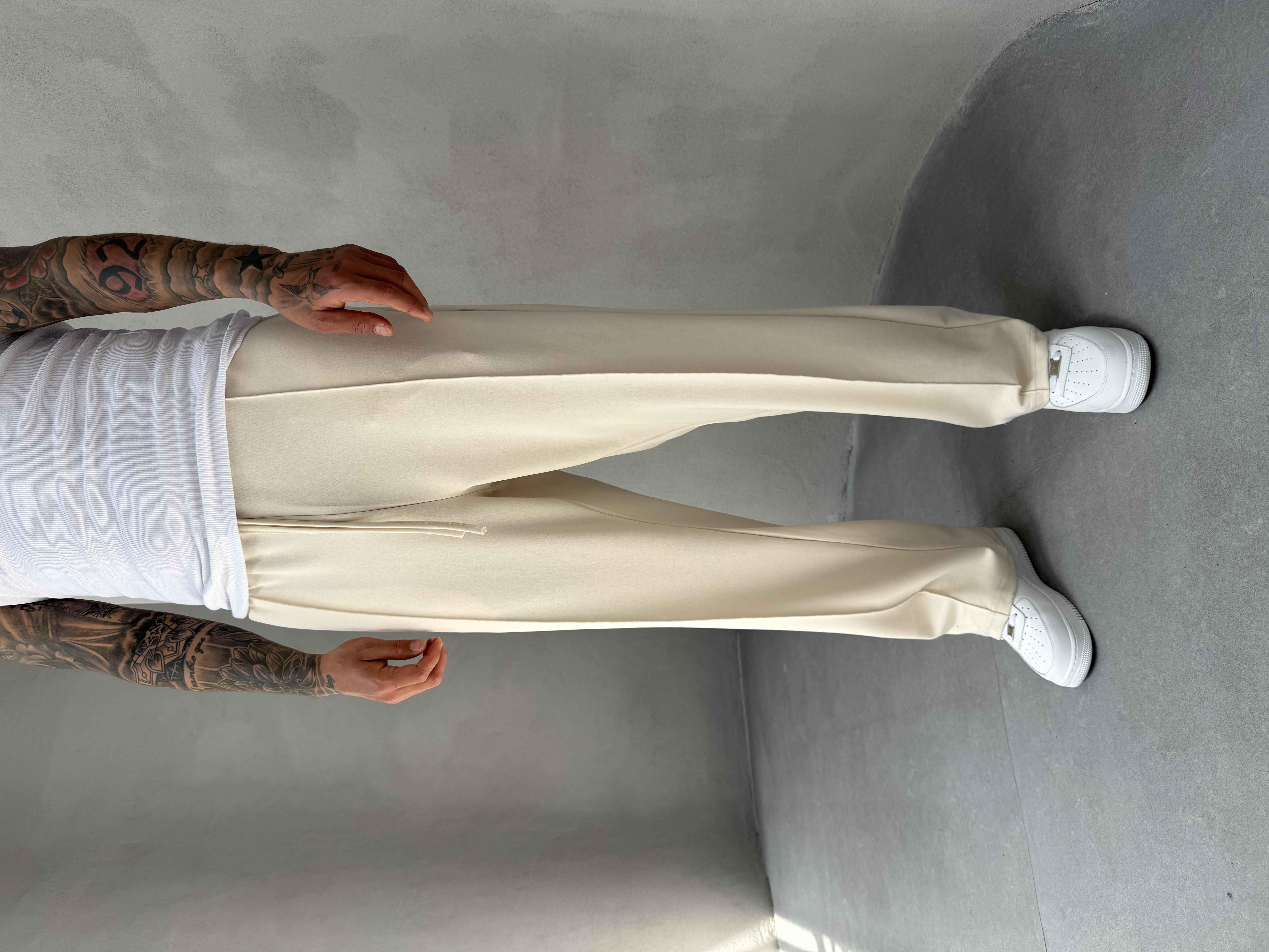 Krem Doubleface Kumaş Baggy Pantolon