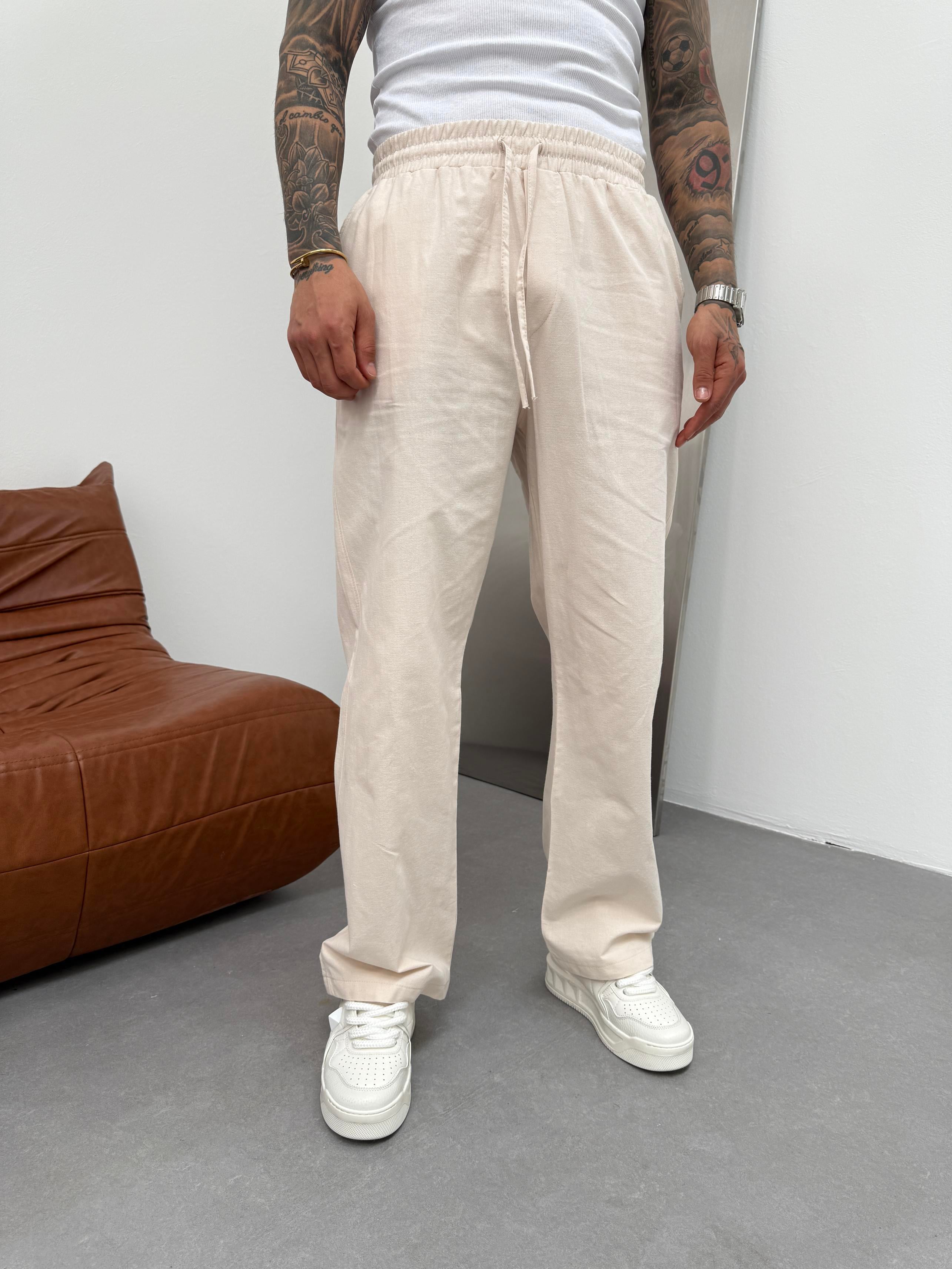 Krem Keten Baggy Pantolon