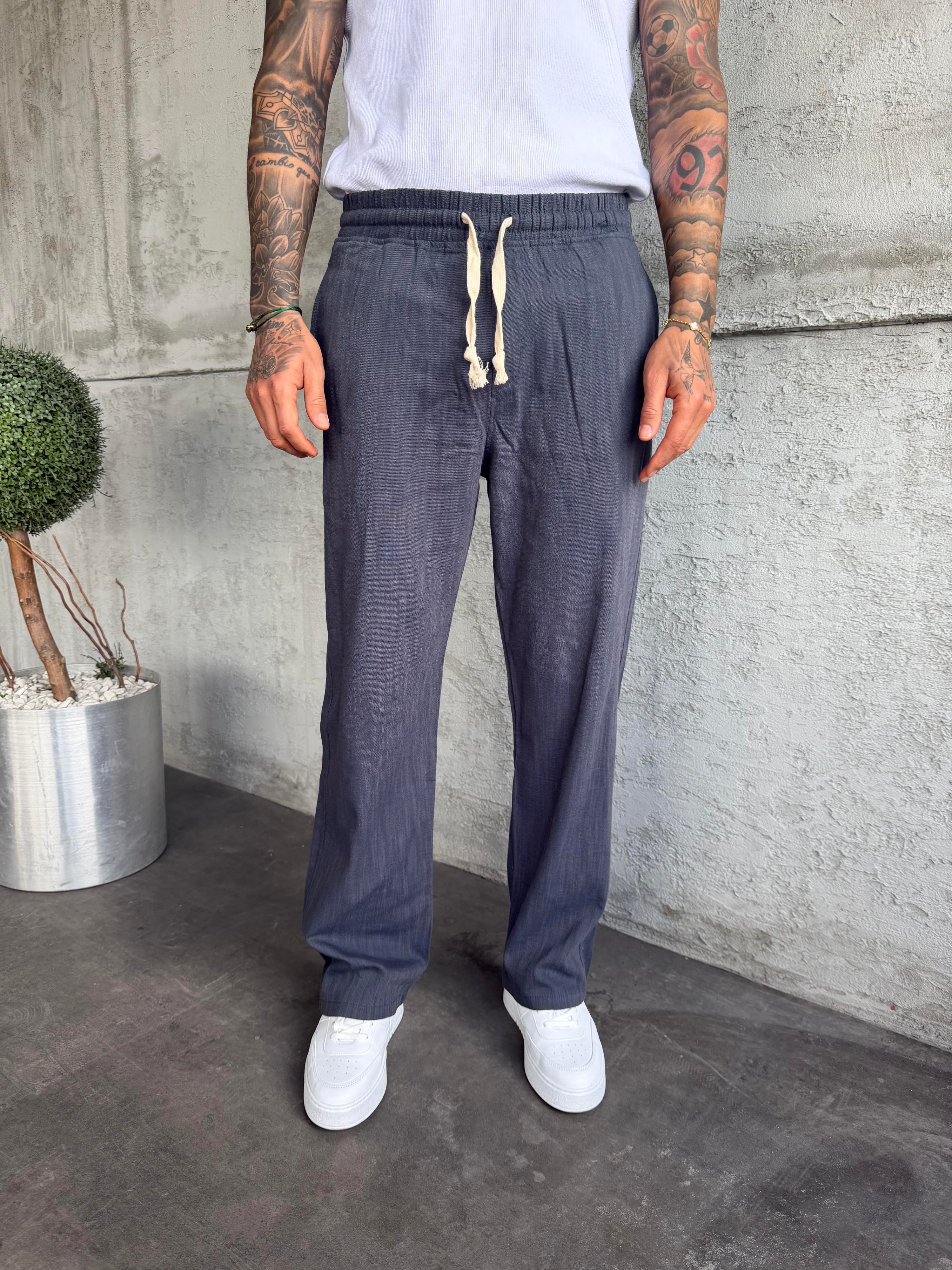 Lacivert Keten Baggy Pantolon