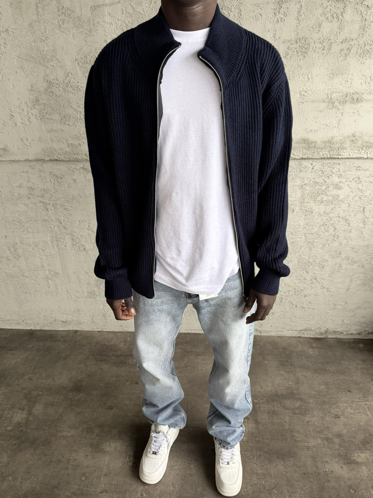 Lacivert Tam Fermuarlı Hırka