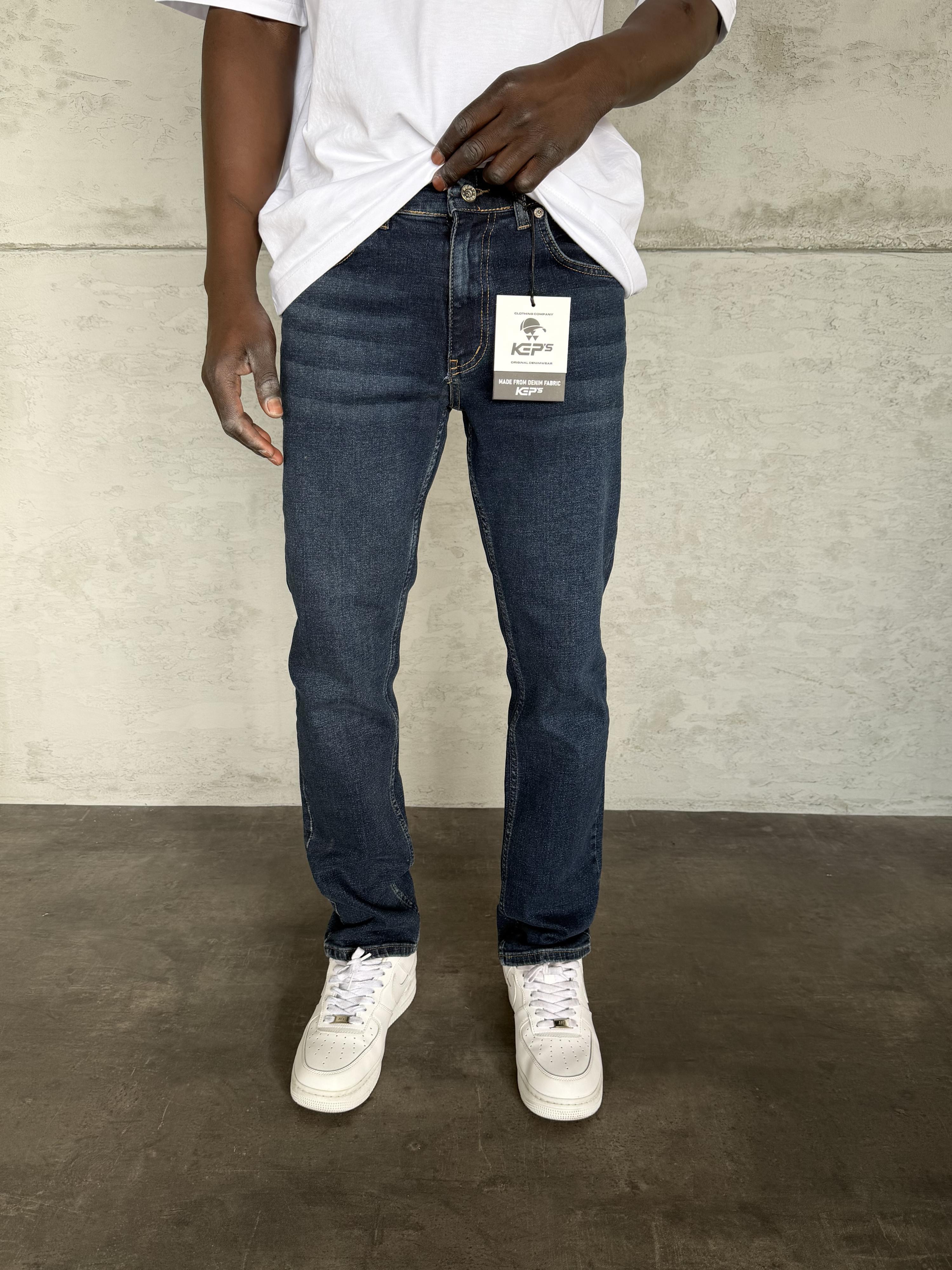 Lacivert Taşlamalı Likralı Regular Fit Jean