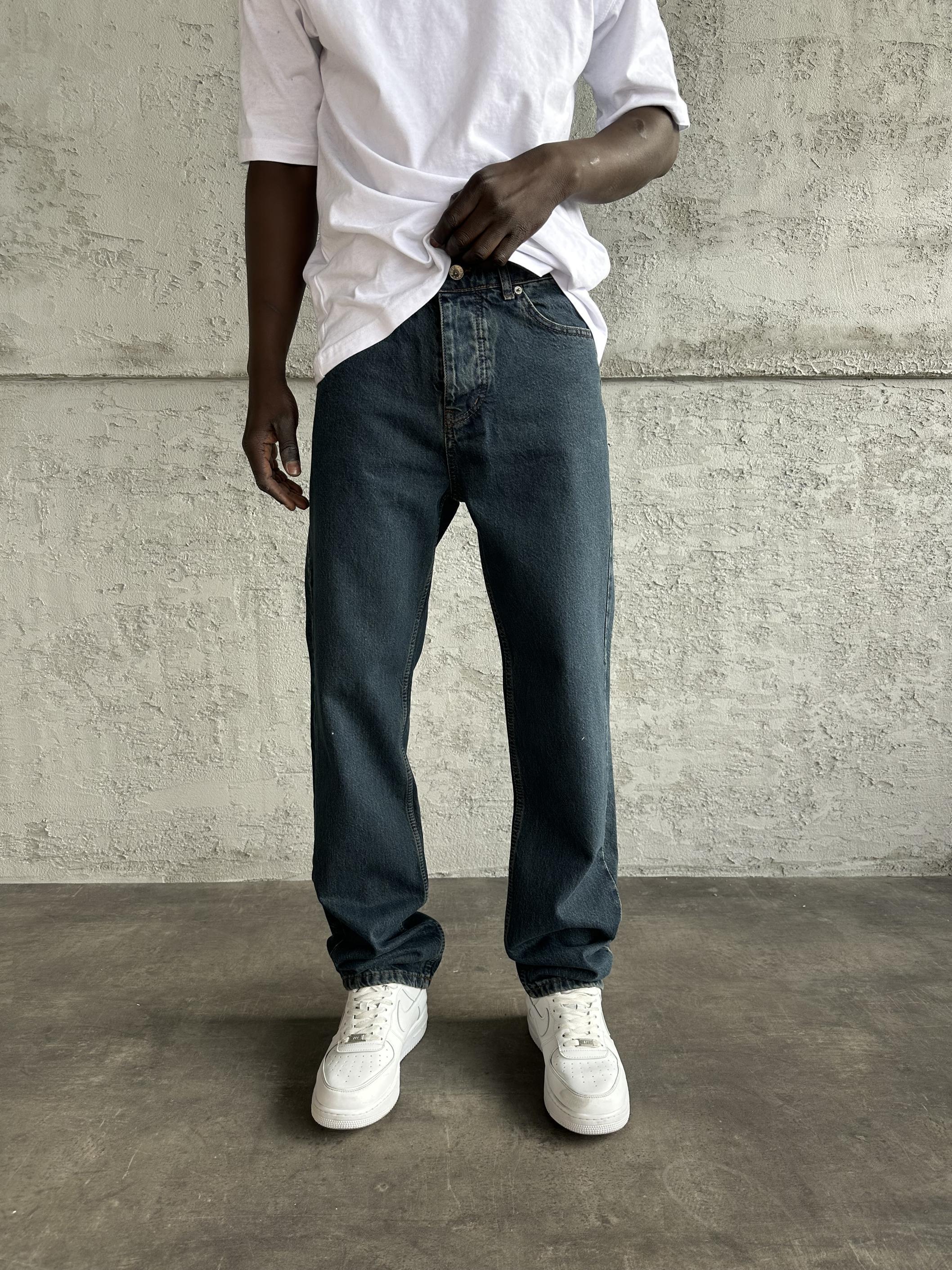 Lacivert Yıkamalı Baggy Jean