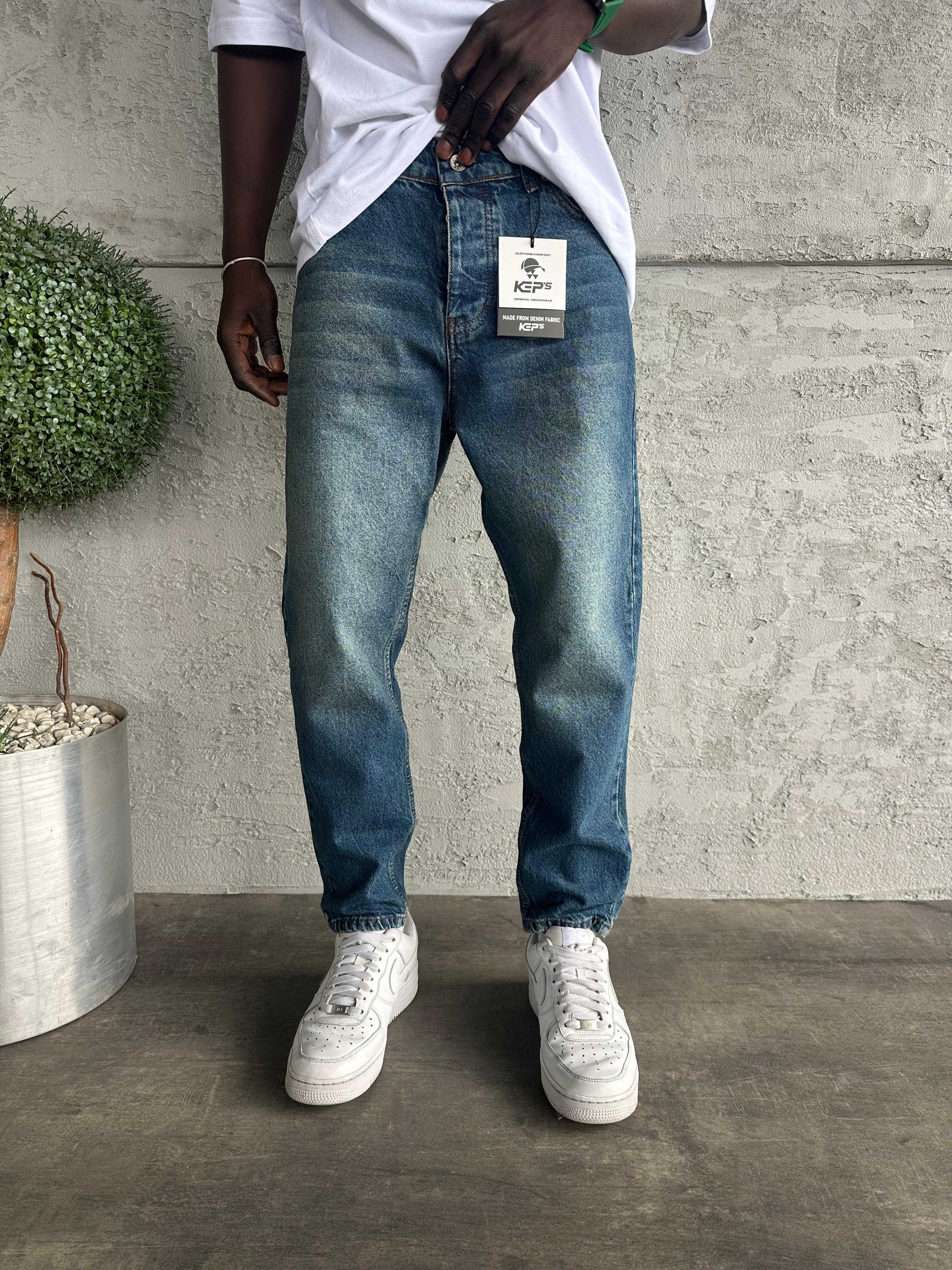 Lacivert Yıkamalı Boyfriend Jean