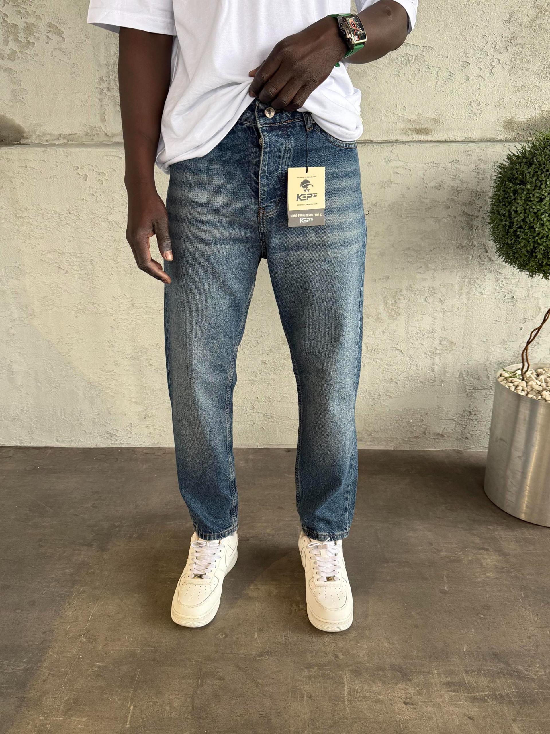 Lacivert Yıkamalı Boyfriend Jean