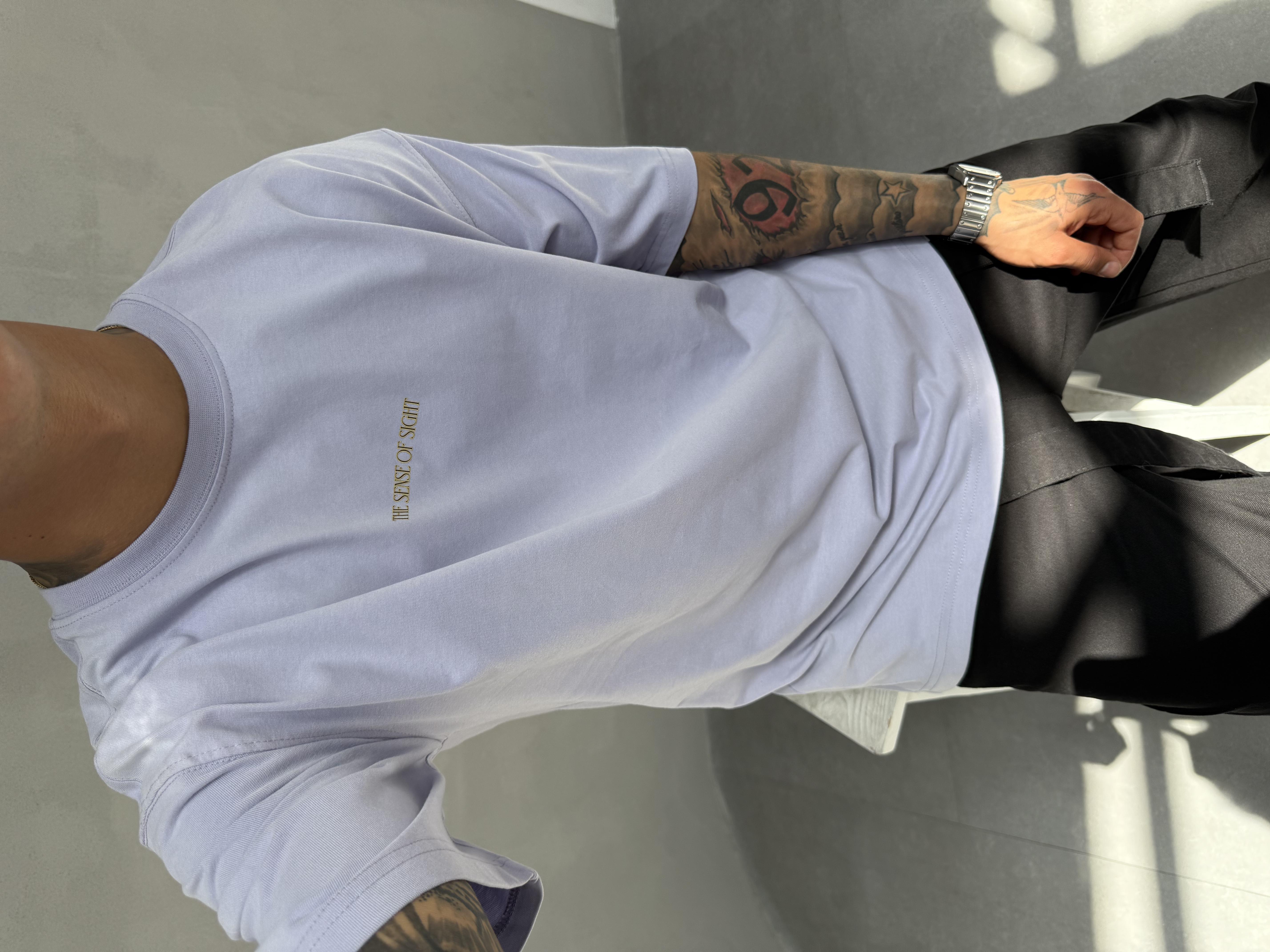 Lila Oversize Baskılı T-Shirt