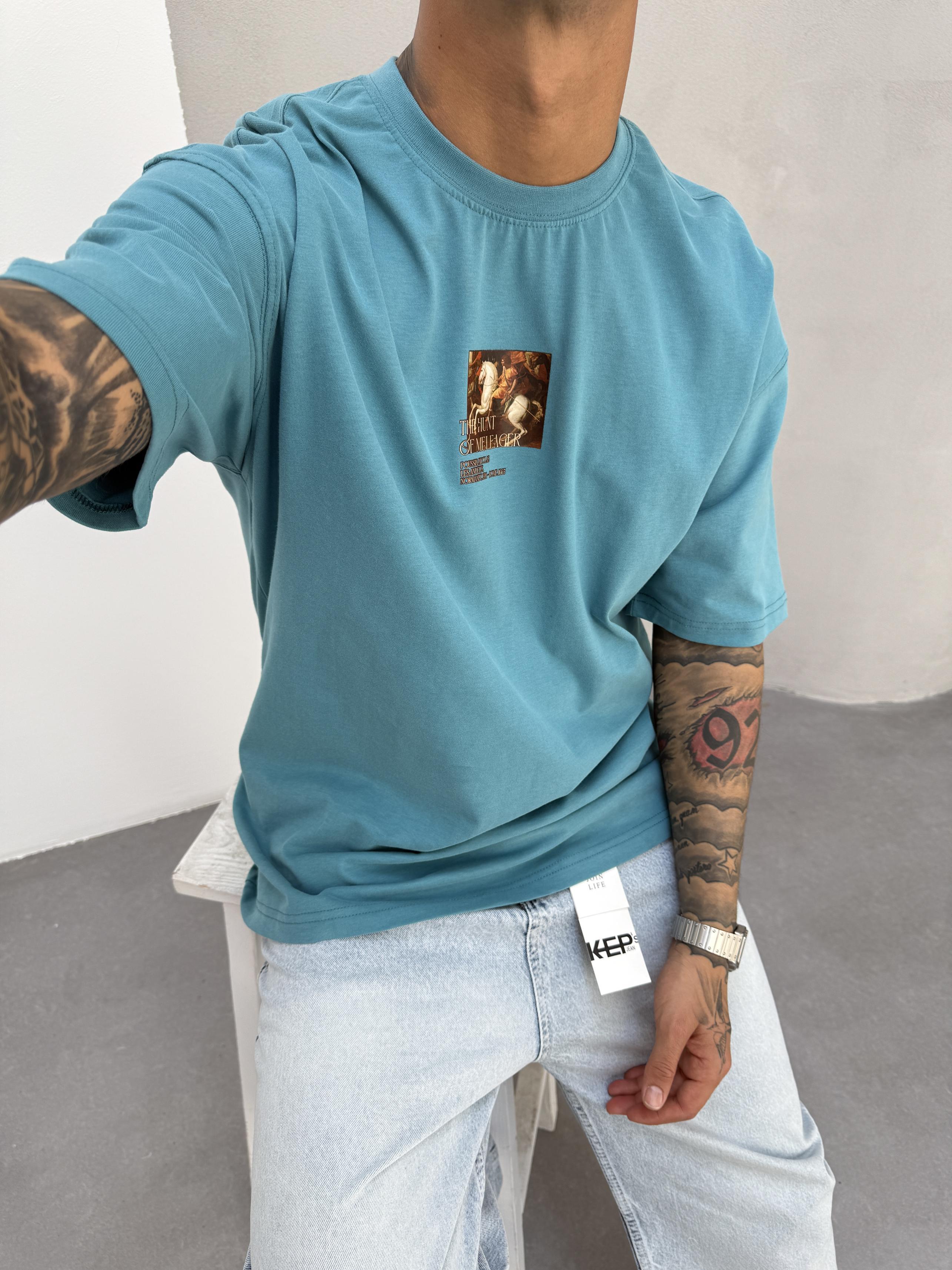 Mavi Oversize Baskılı T-Shirt