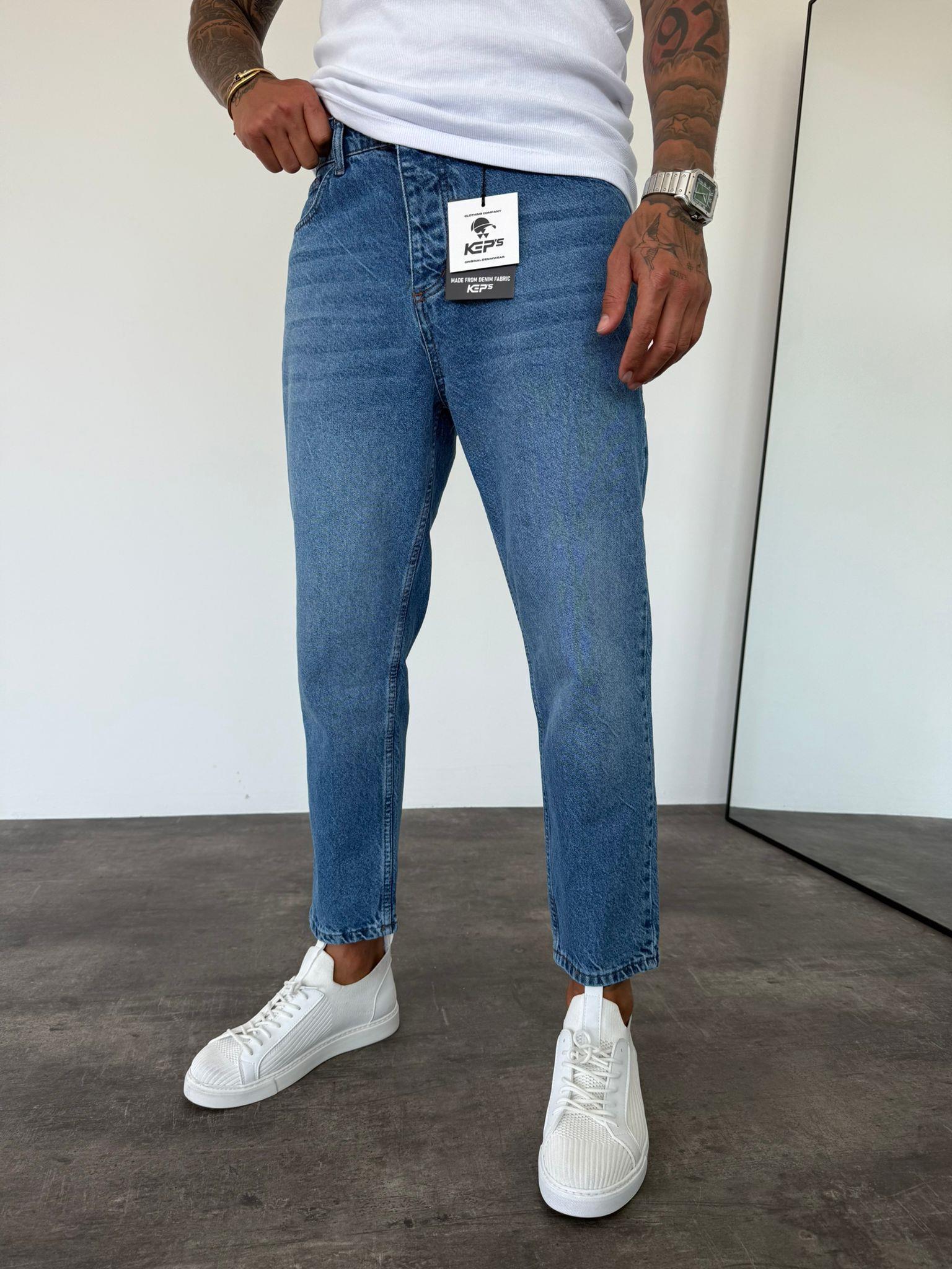 Mavi Taşlamalı Boyfriend Jean