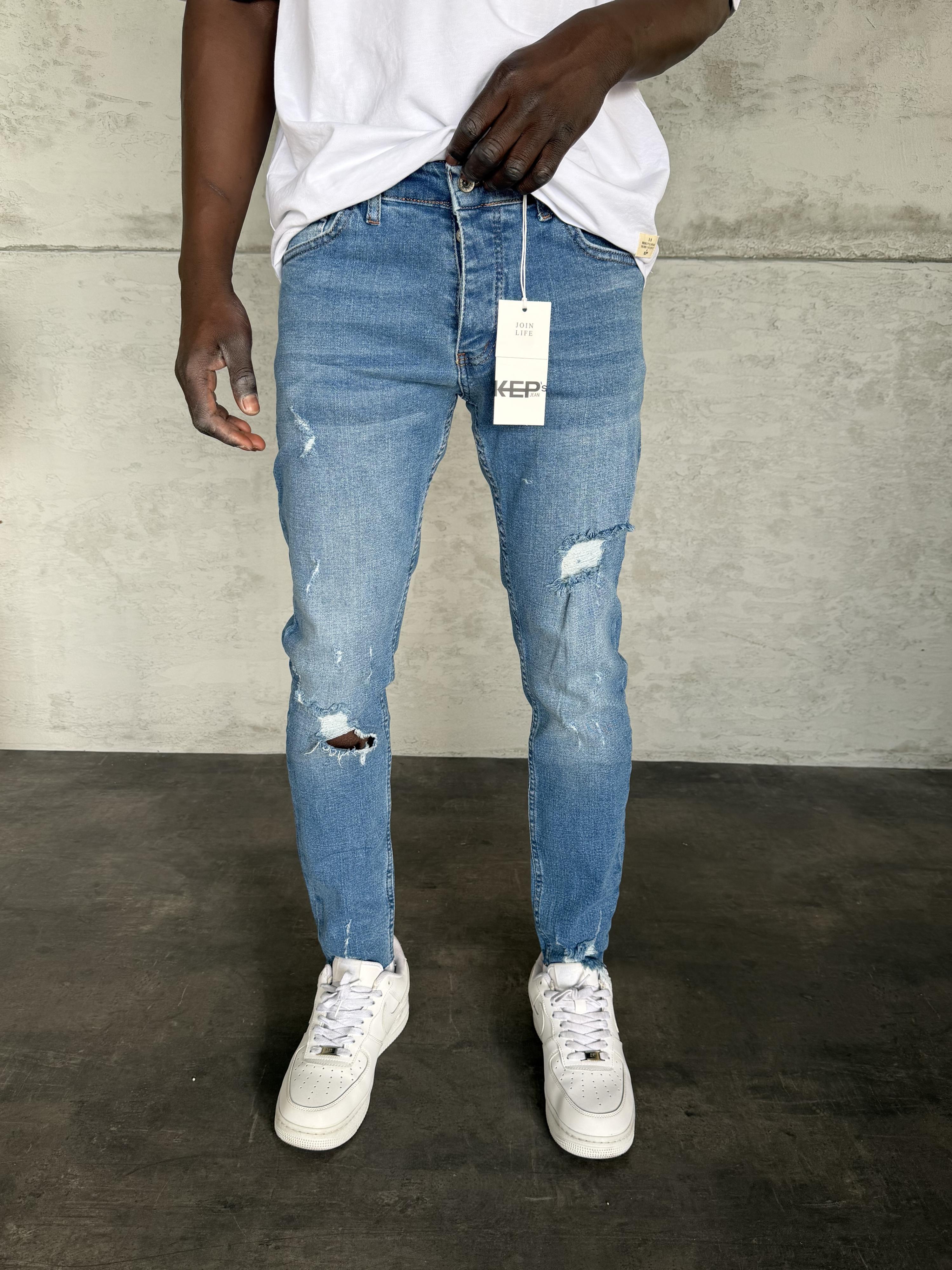 Mavi Yırtıklı Slimfit Jean