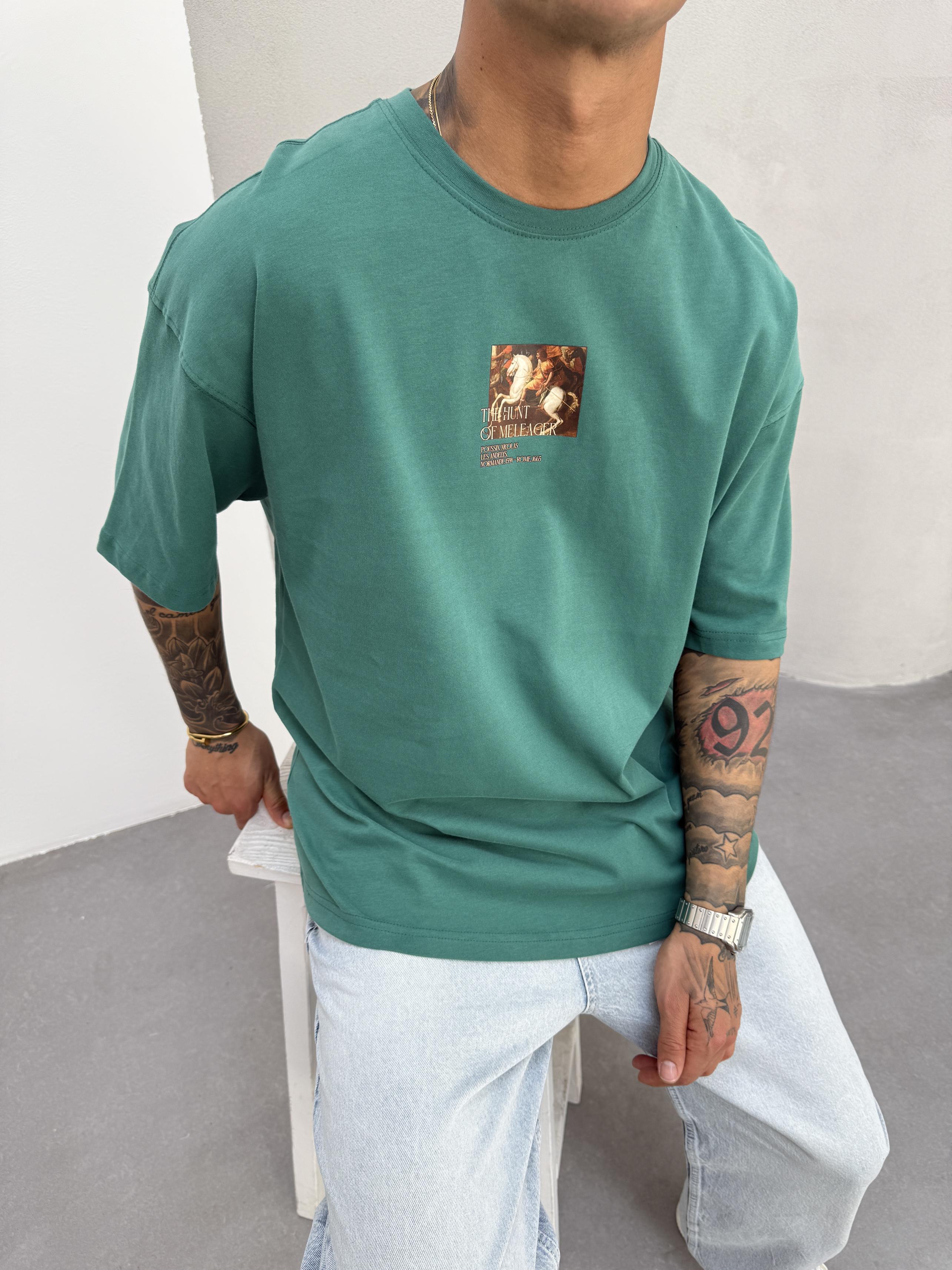 Mercan Yeşil Oversize Baskılı T-Shirt