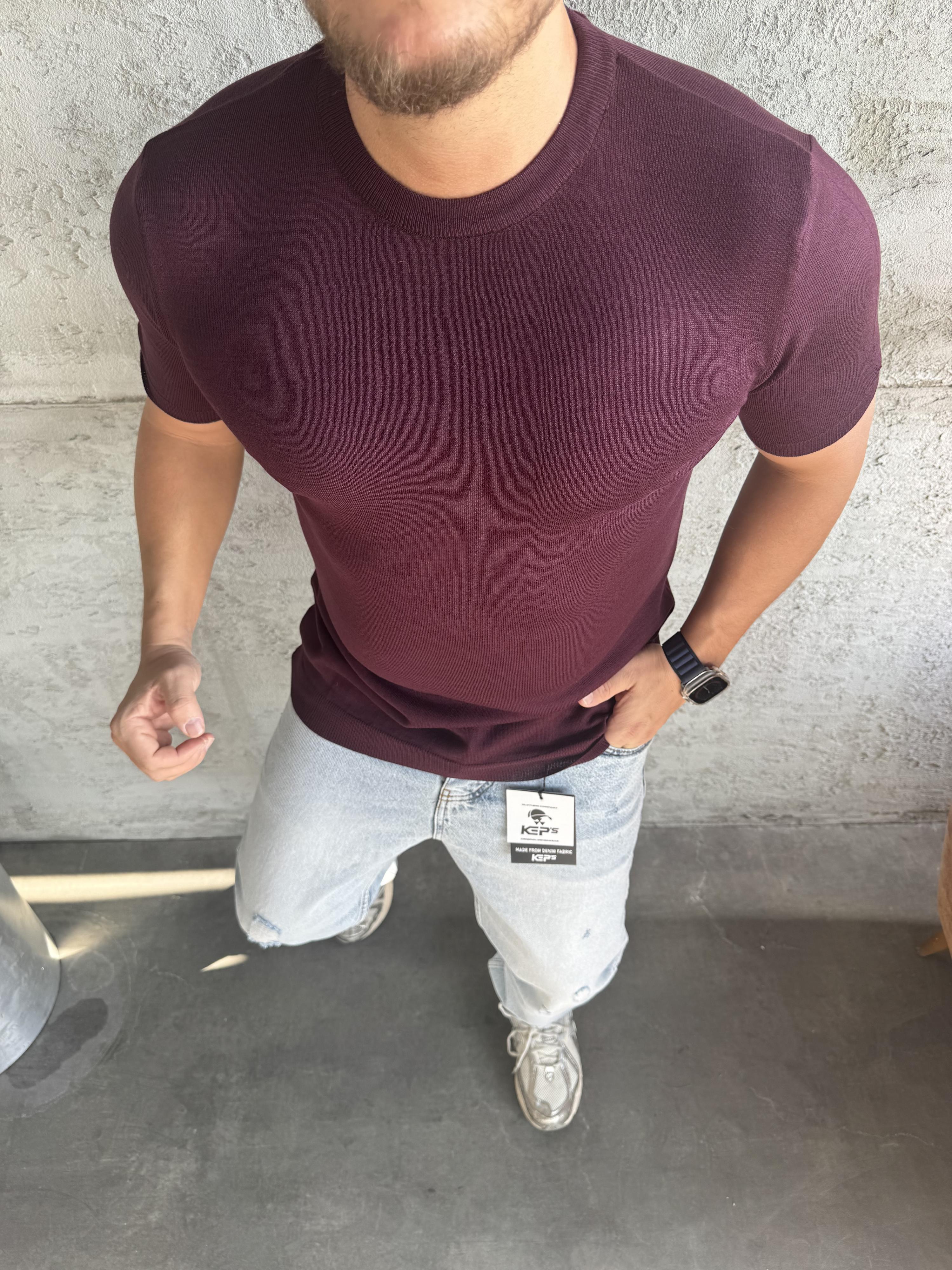 Mürdüm Bisiklet Yaka Triko T-Shirt