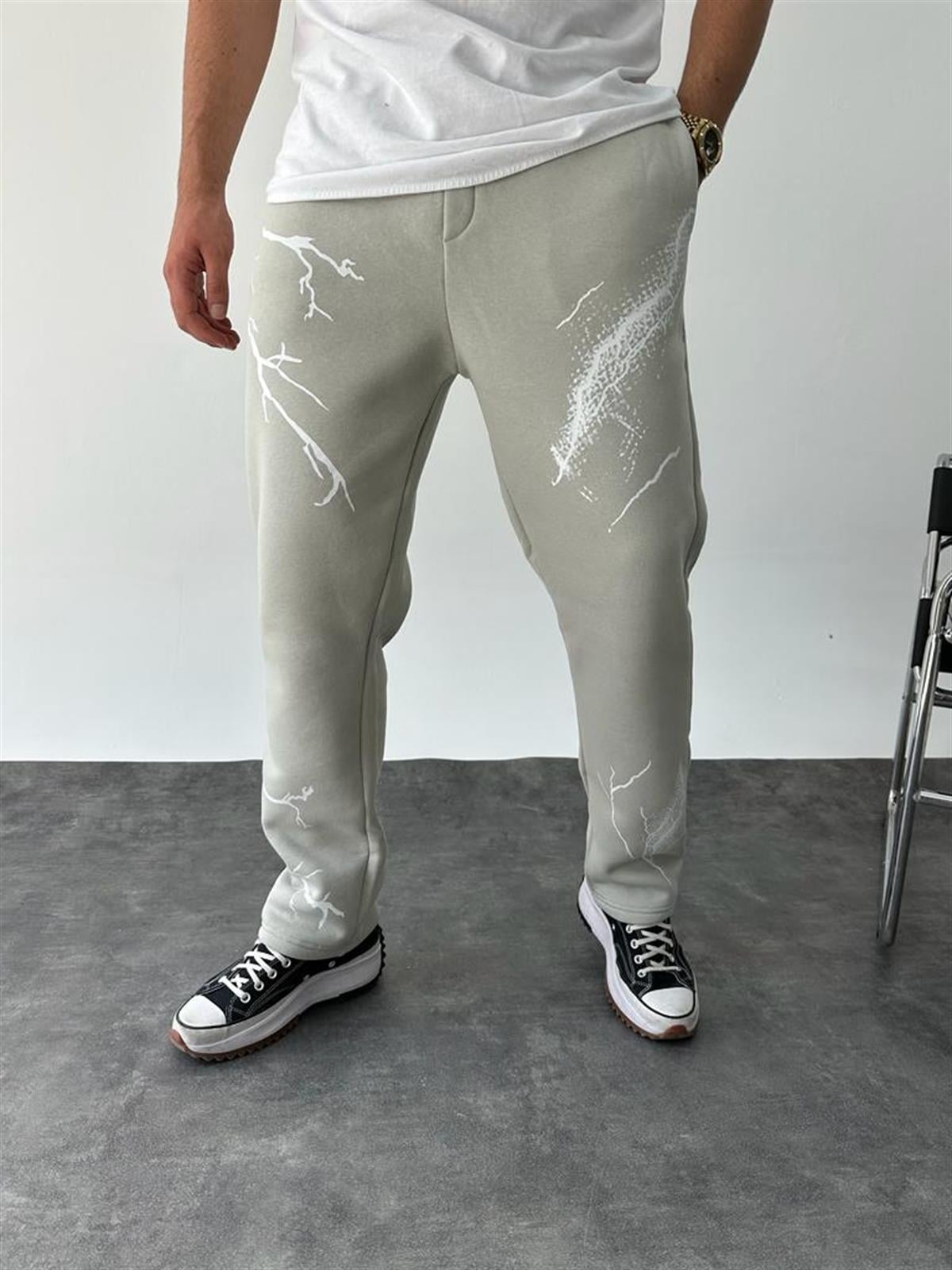 Şimşek Desenli Gri Baggy Eşofman