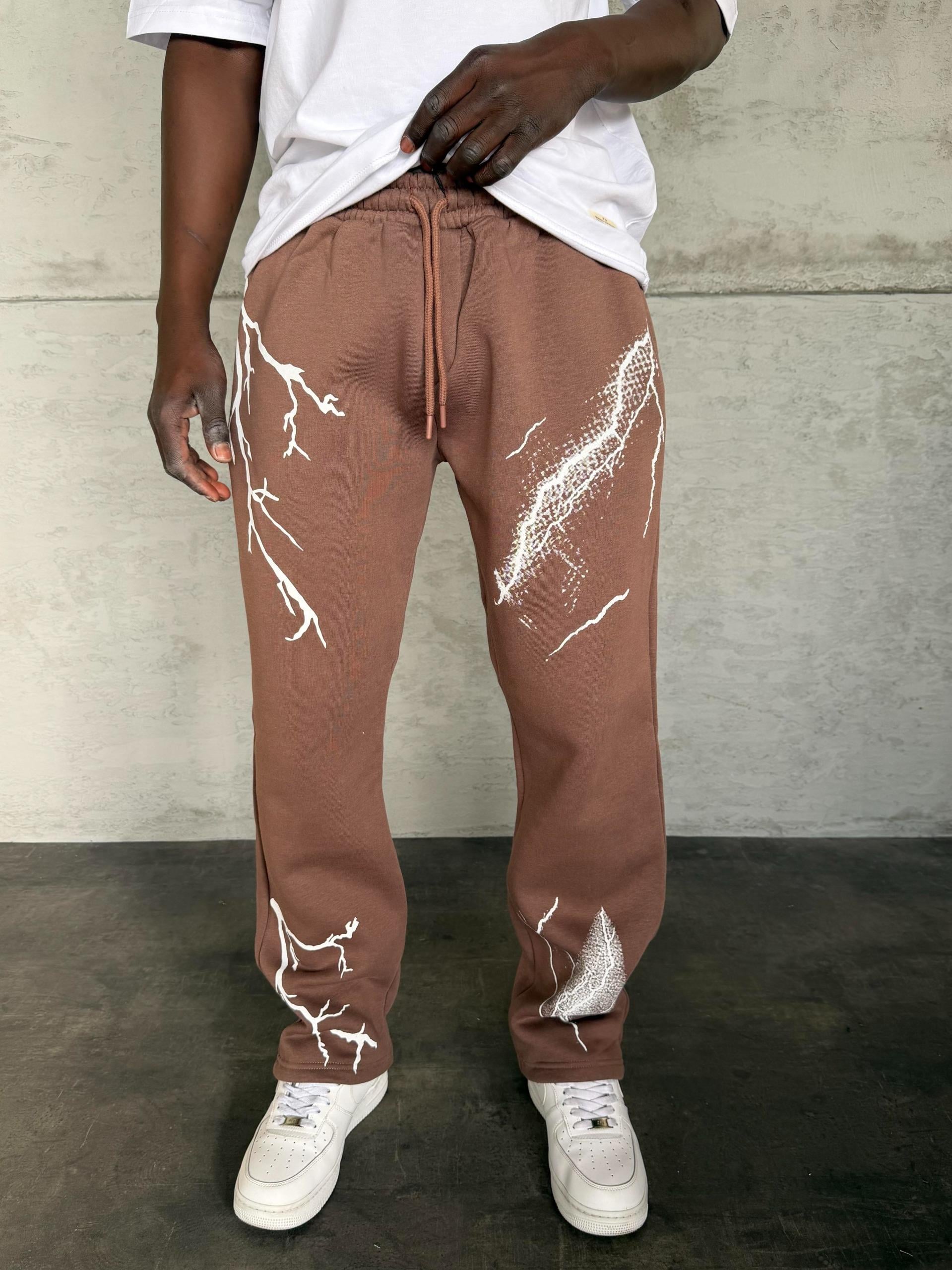 Şimşek Desenli Kahve Baggy Eşofman