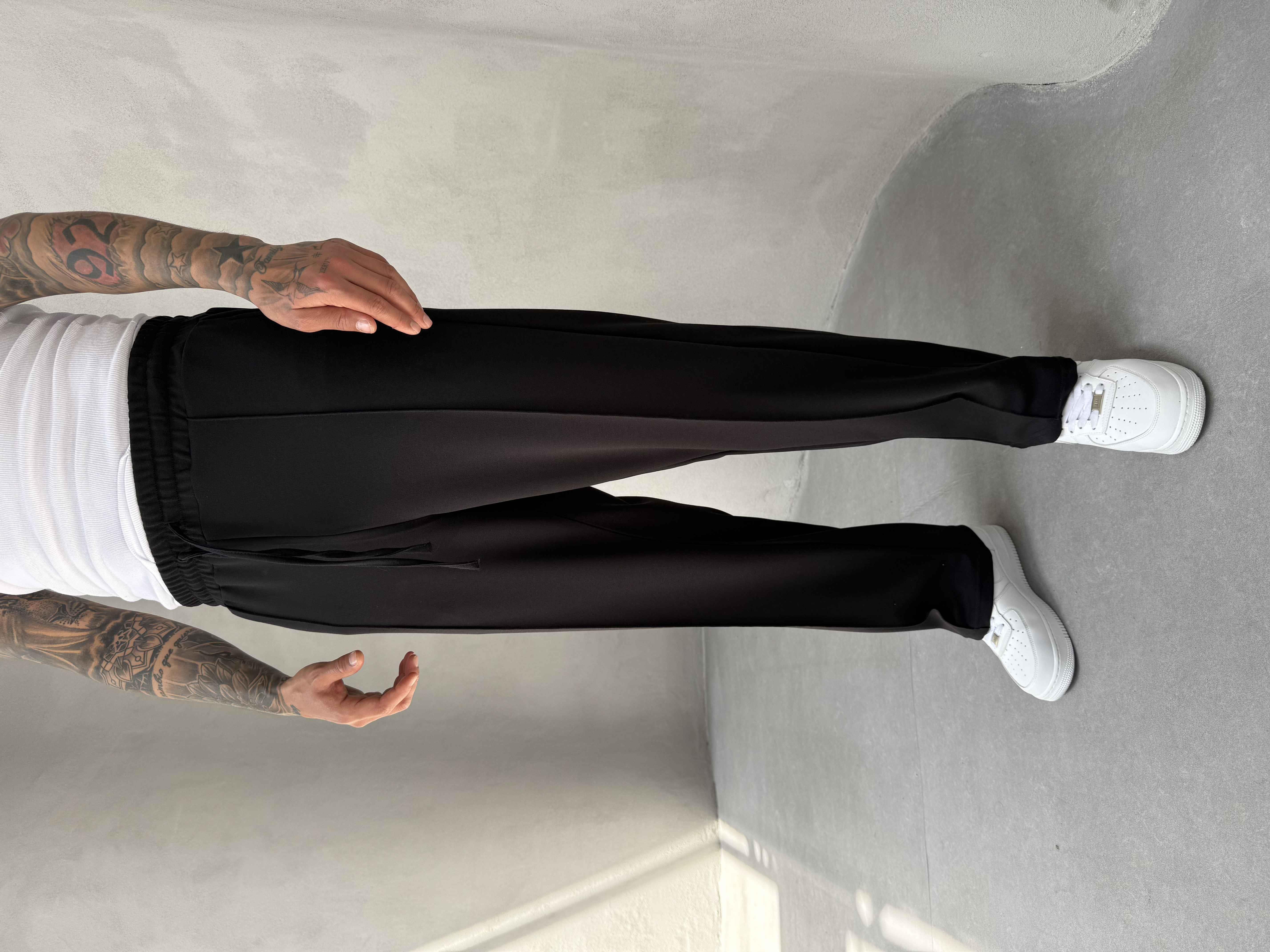Siyah Doubleface Kumaş Baggy Pantolon