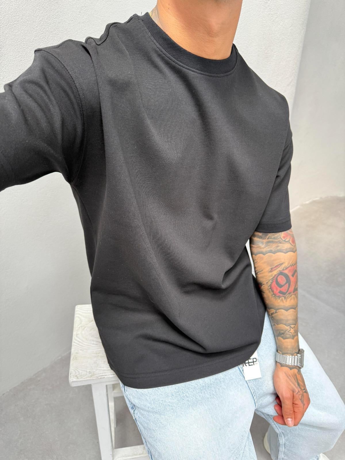 Siyah Doubleface Kumaş T-Shirt