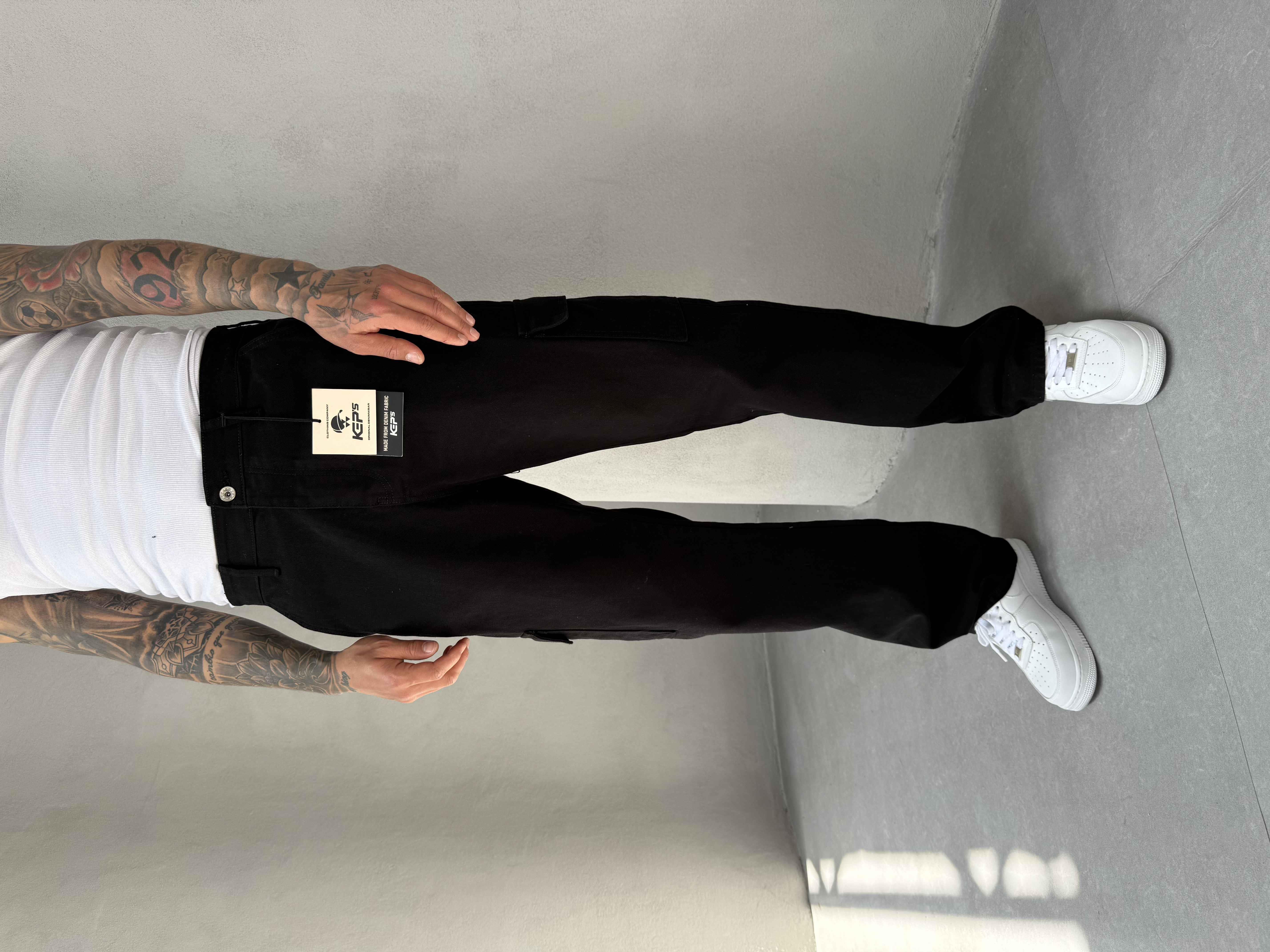 Siyah Kargo Cep Baggy Jean