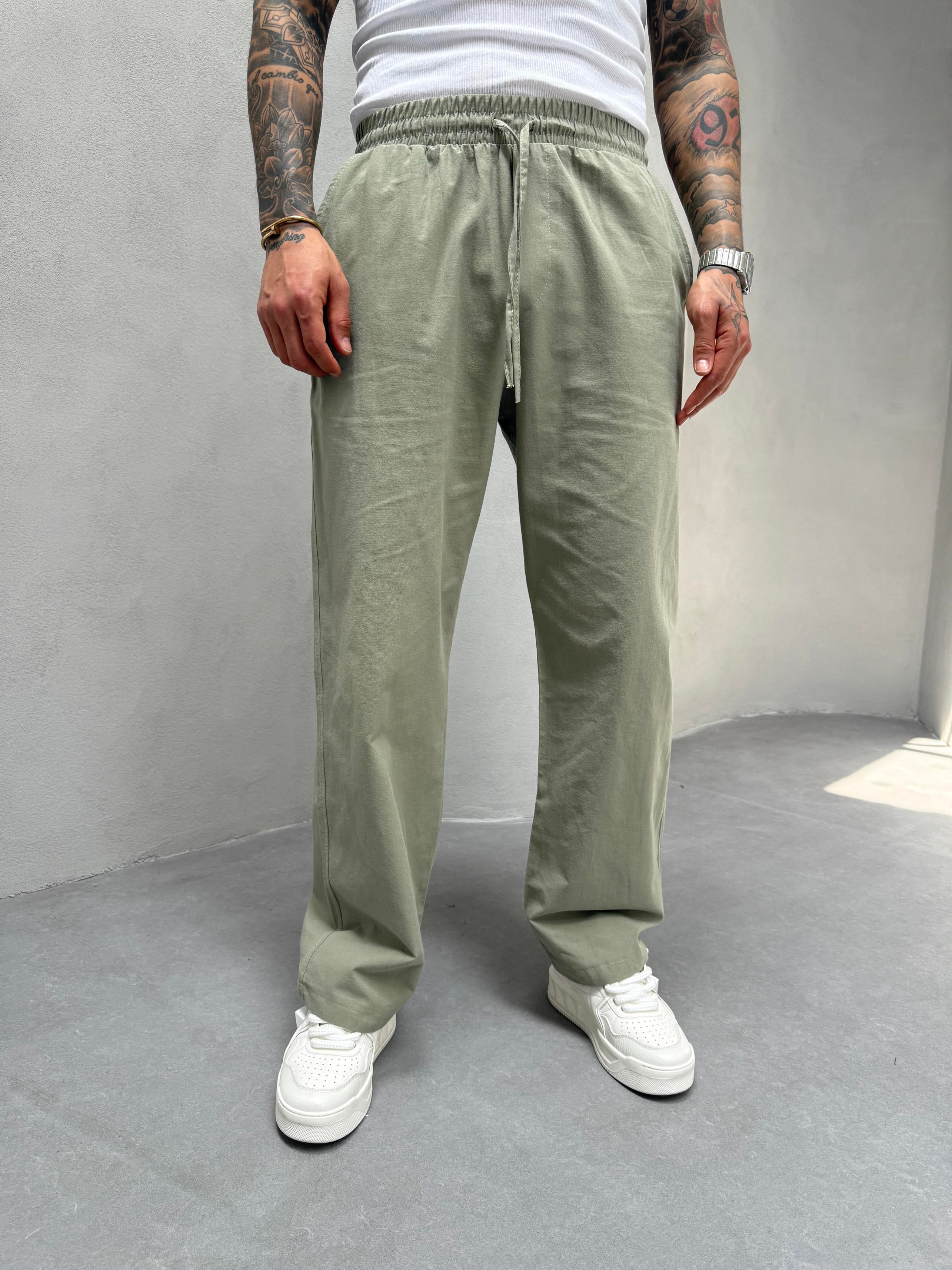 Yeşil Keten Baggy Pantolon