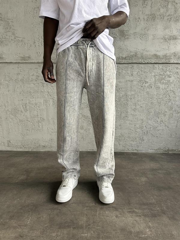 Açık Gri Yıkamalı Şeritli Baggy Eşofman