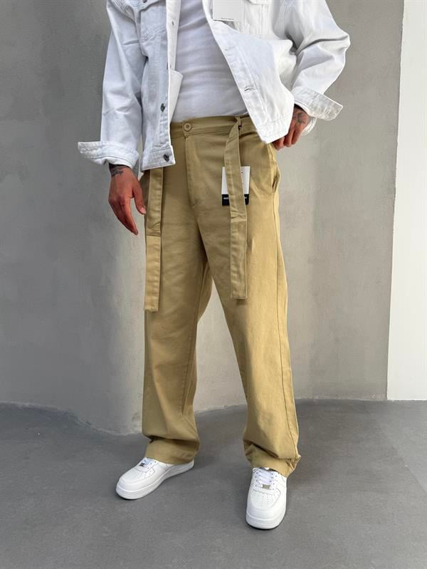 Bej Gabardin Kumaş Baggy Pantolon