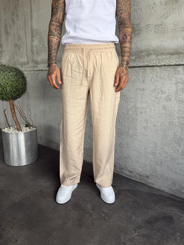 Bej Tensel Kumaş Baggy Pantolon