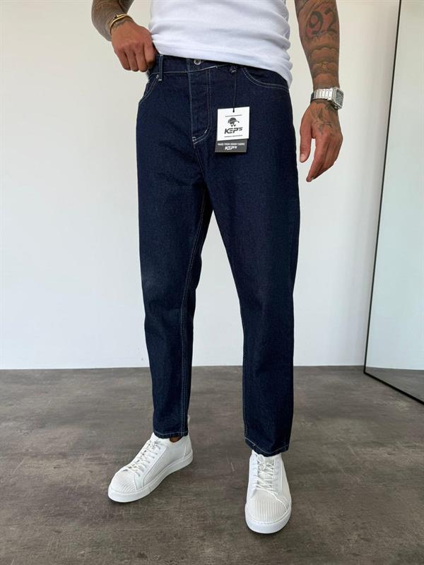 Beyaz Dikişli Lacivert Boyfriend Jean