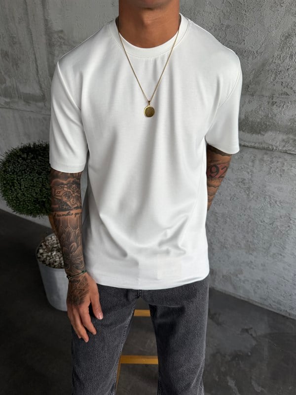 Beyaz Premium Kumaş Basic T-Shirt